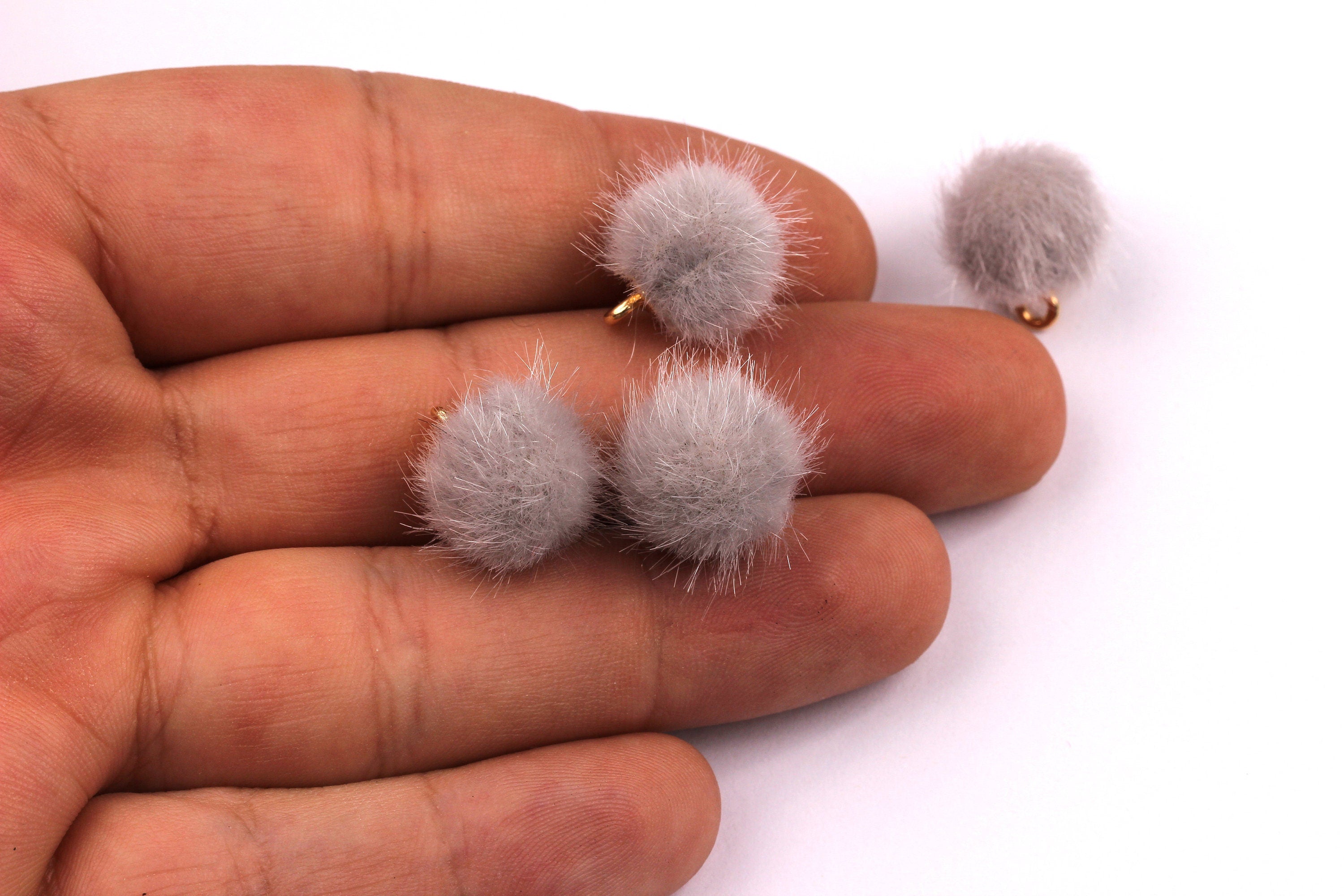 Pom Pom Earring Charms - Fur Ball Pendant - Aluminum Alloy - Earring Findings - Jewelry Accessories - 15x10mm - TT1001GY - DOMEDBAZAAR