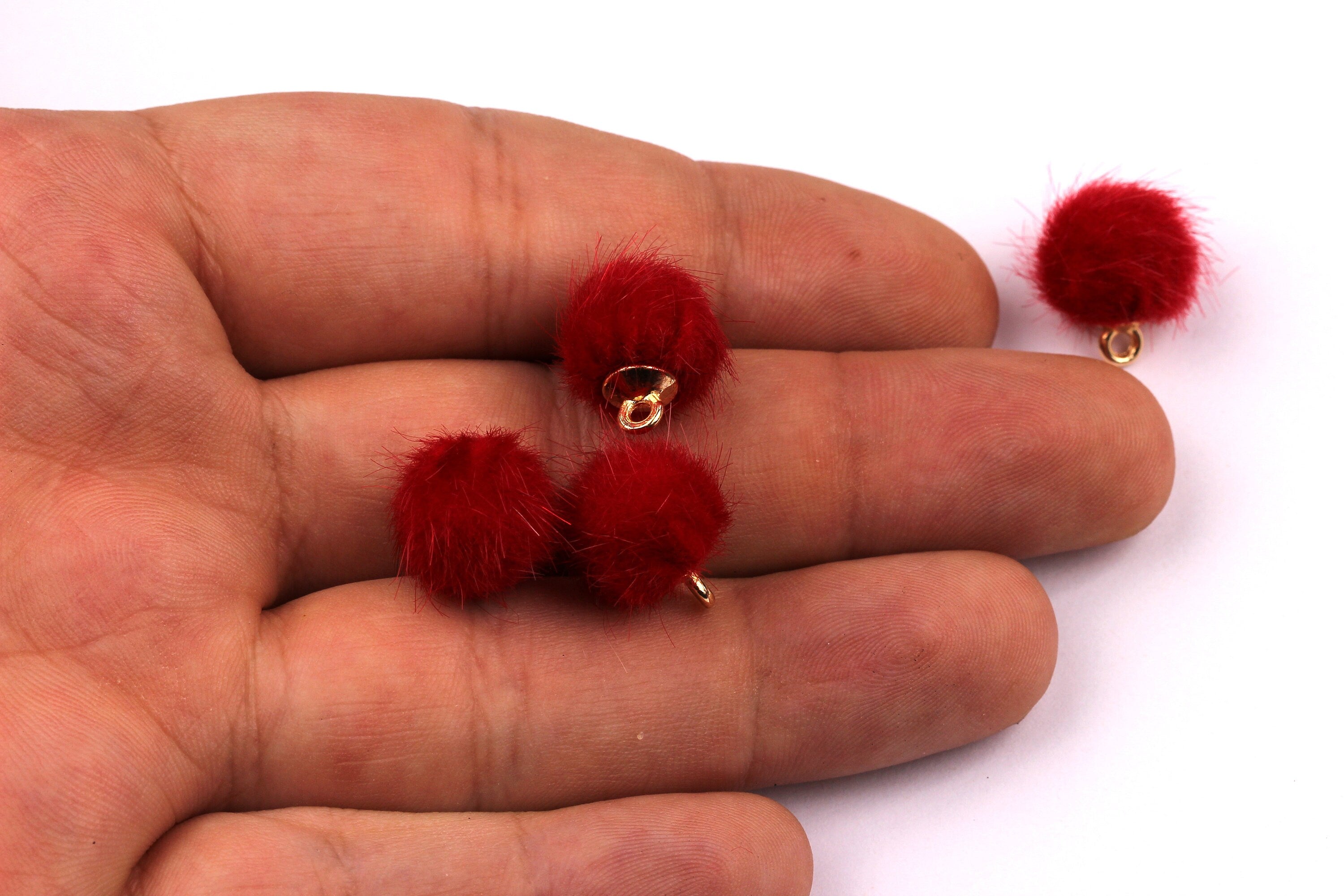 Pom Pom Earring Charms - Fur Ball Pendant - Aluminum Alloy - Earring Findings - Jewelry Accessories - 15x10mm - TT1001R - DOMEDBAZAAR