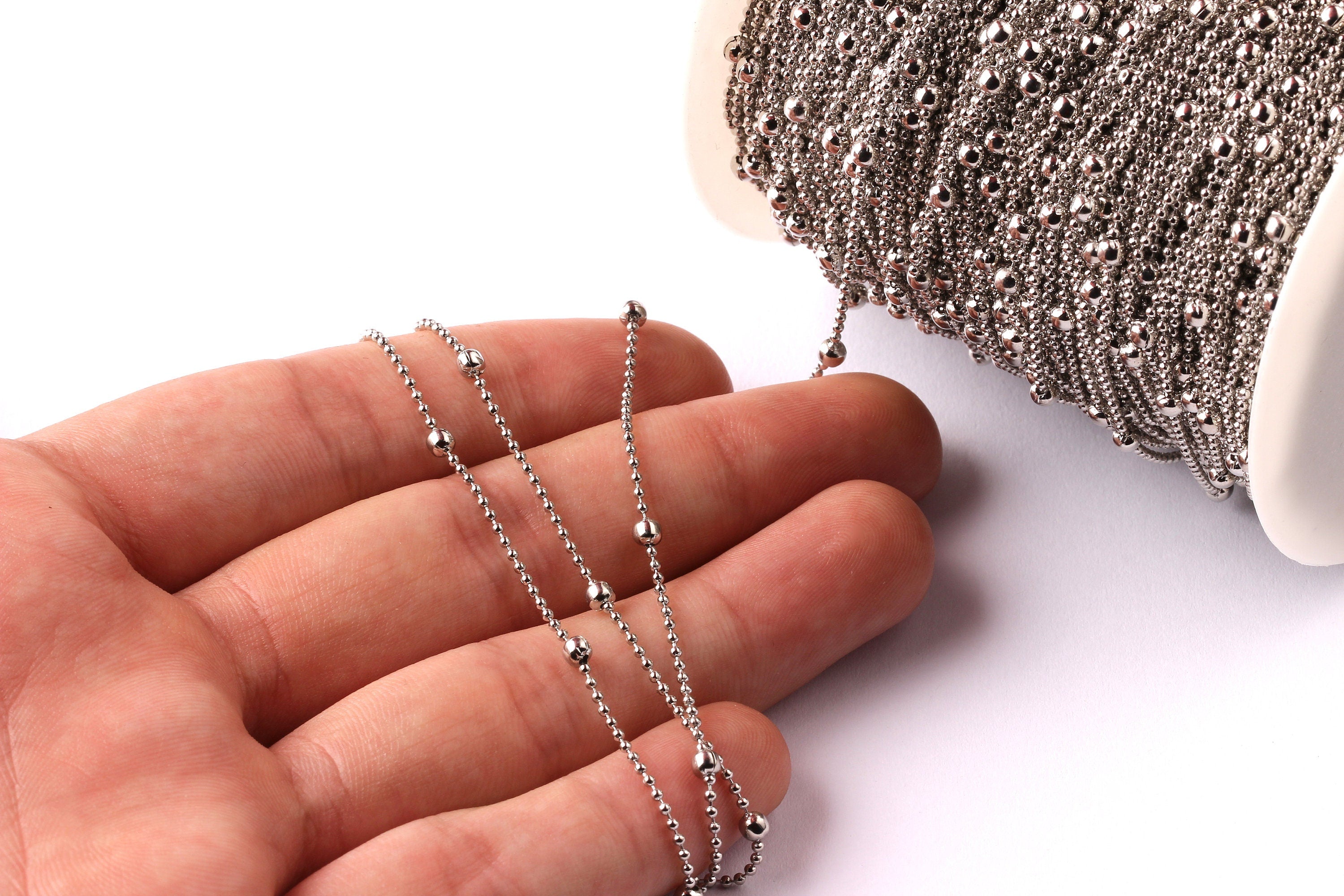 Ball Satellite Ball Chain - Brass Chain- Silver Plated - 0.05" - for Necklace Bracelet Earing Jewellery Making - CC1017 - DOMEDBAZAAR