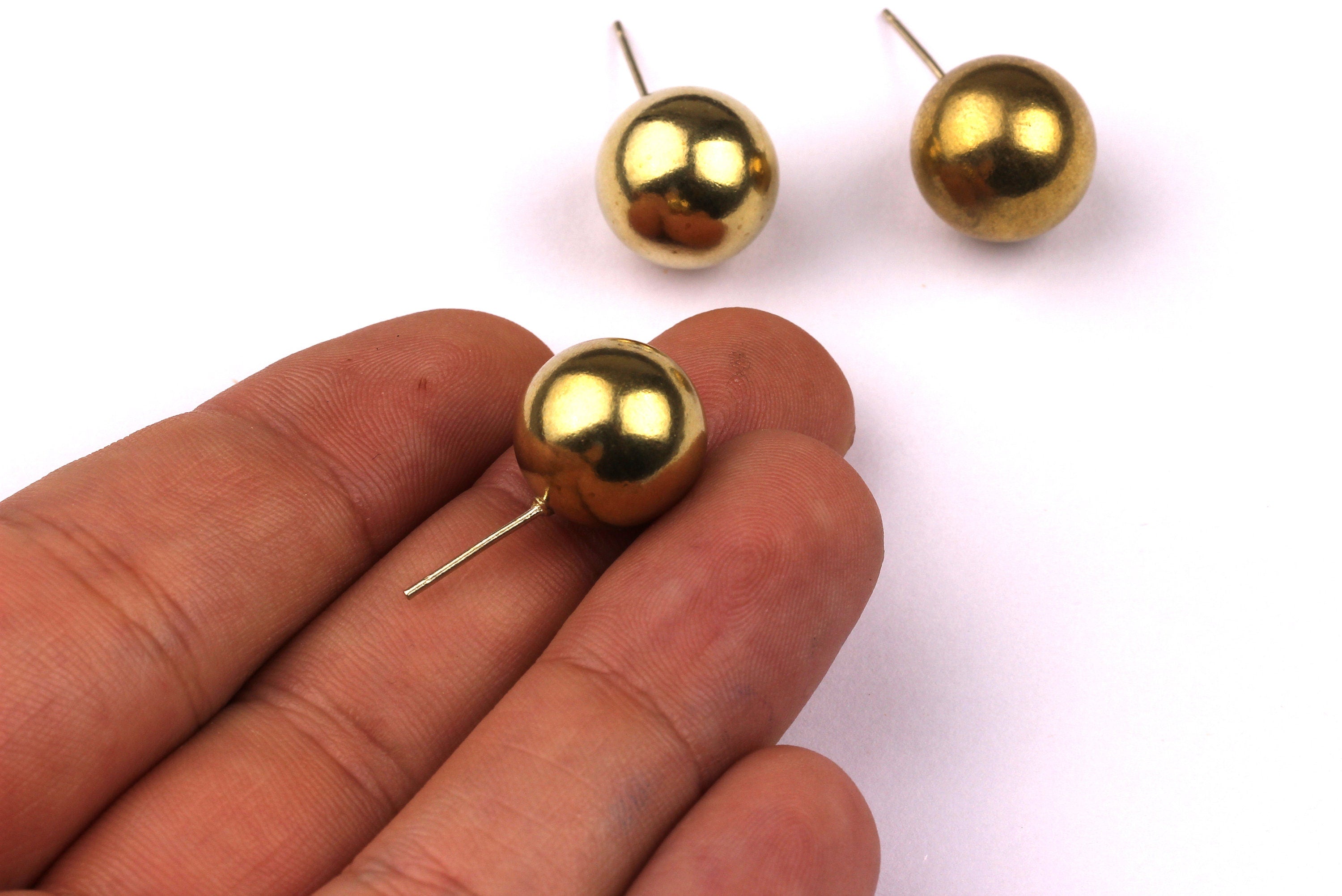 Raw Brass Earring Ball - Stainless Steel Earring Post - Earring Ball - Ear Studs - Earring Findings - Jewelry Supplies - 13.8mm - PP1057 - DOMEDBAZAAR