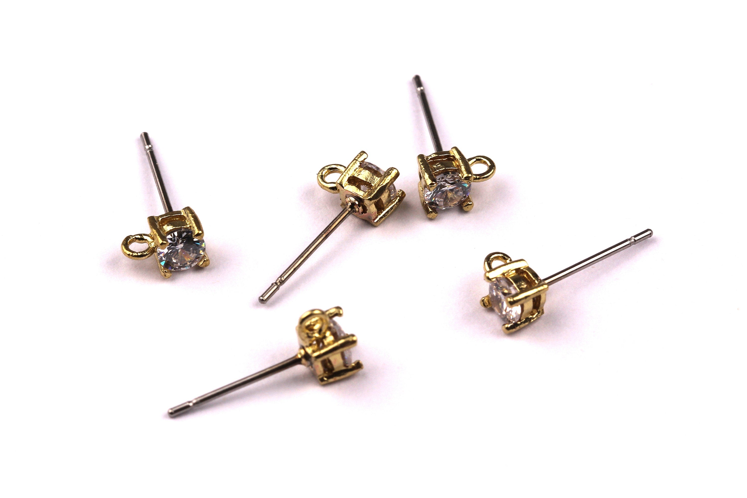 Raw Brass Zircon Earrings - Brass Earring Pad - Stainless Steel Earring Post - Ear Studs - Earring Findings - 15x4mm - PP1068 - DOMEDBAZAAR