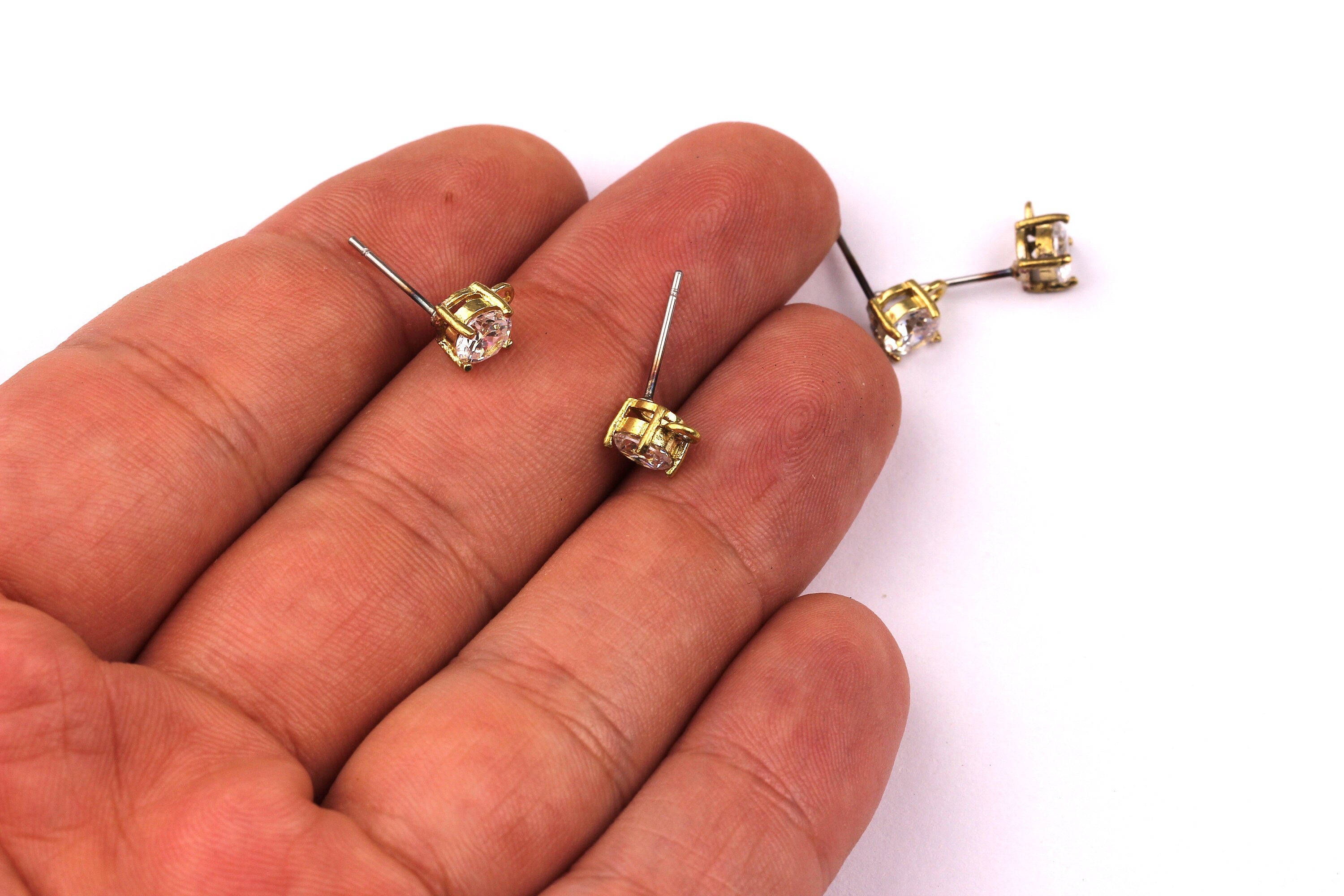 Raw Brass Zircon Earrings - Brass Earring Pad - Stainless Steel Earring Post - Ear Studs - Earring Findings - 15x5mm - PP1069 - DOMEDBAZAAR