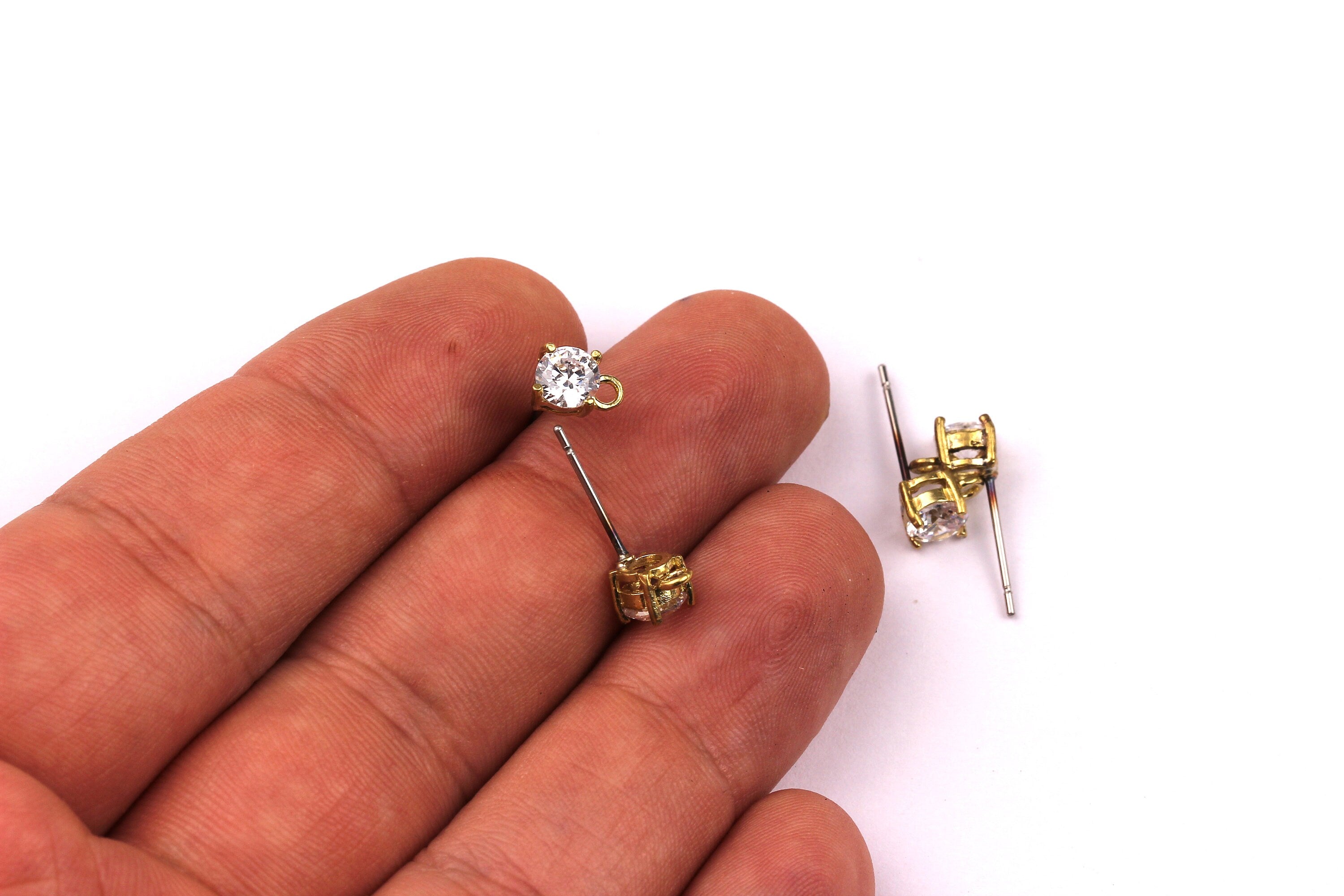 Raw Brass Zircon Earrings - Brass Earring Pad - Stainless Steel Earring Post - Ear Studs - Earring Findings - 15x5mm - PP1069 - DOMEDBAZAAR