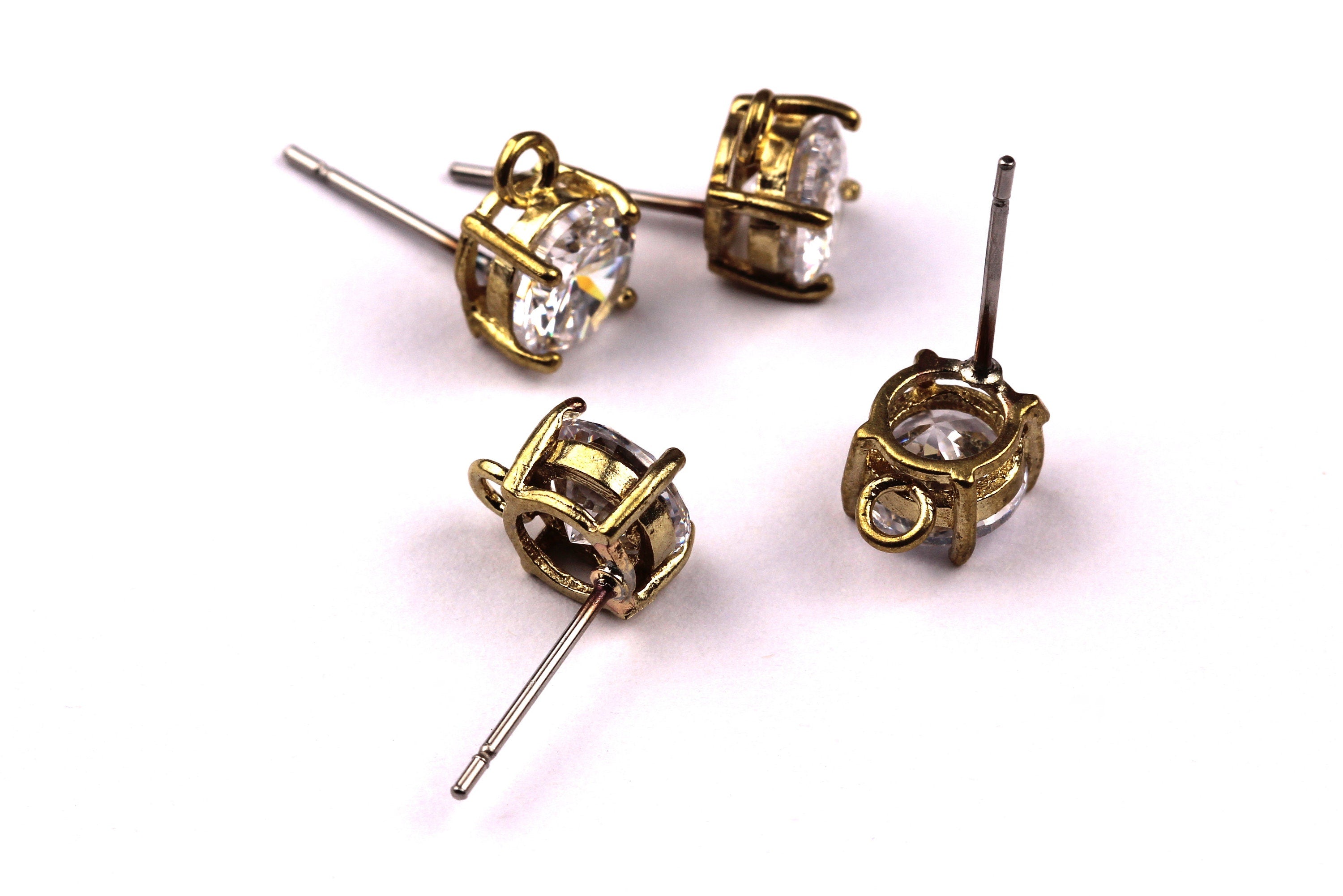 Raw Brass Zircon Earrings - Brass Earring Pad - Stainless Steel Earring Post - Ear Studs - Earring Findings - 16x7mm - PP1070 - DOMEDBAZAAR