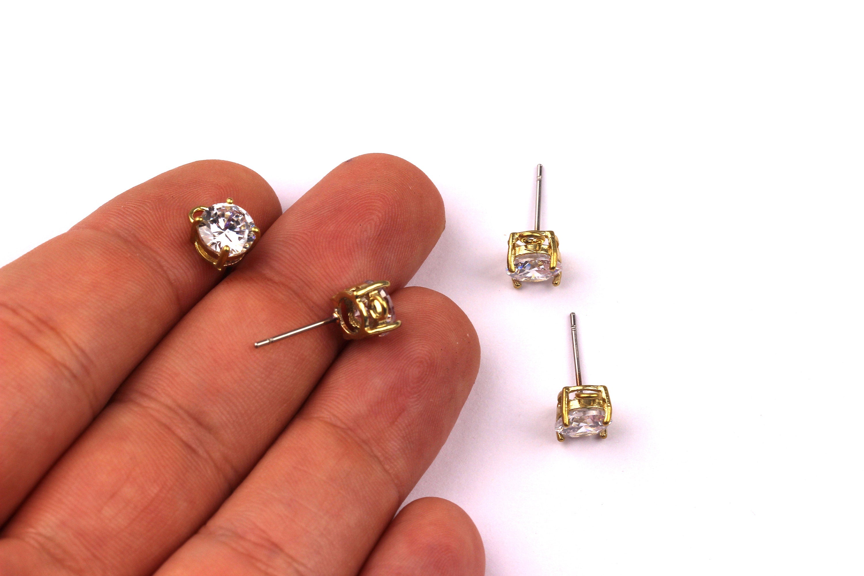 Raw Brass Zircon Earrings - Brass Earring Pad - Stainless Steel Earring Post - Ear Studs - Earring Findings - 16x7mm - PP1070 - DOMEDBAZAAR