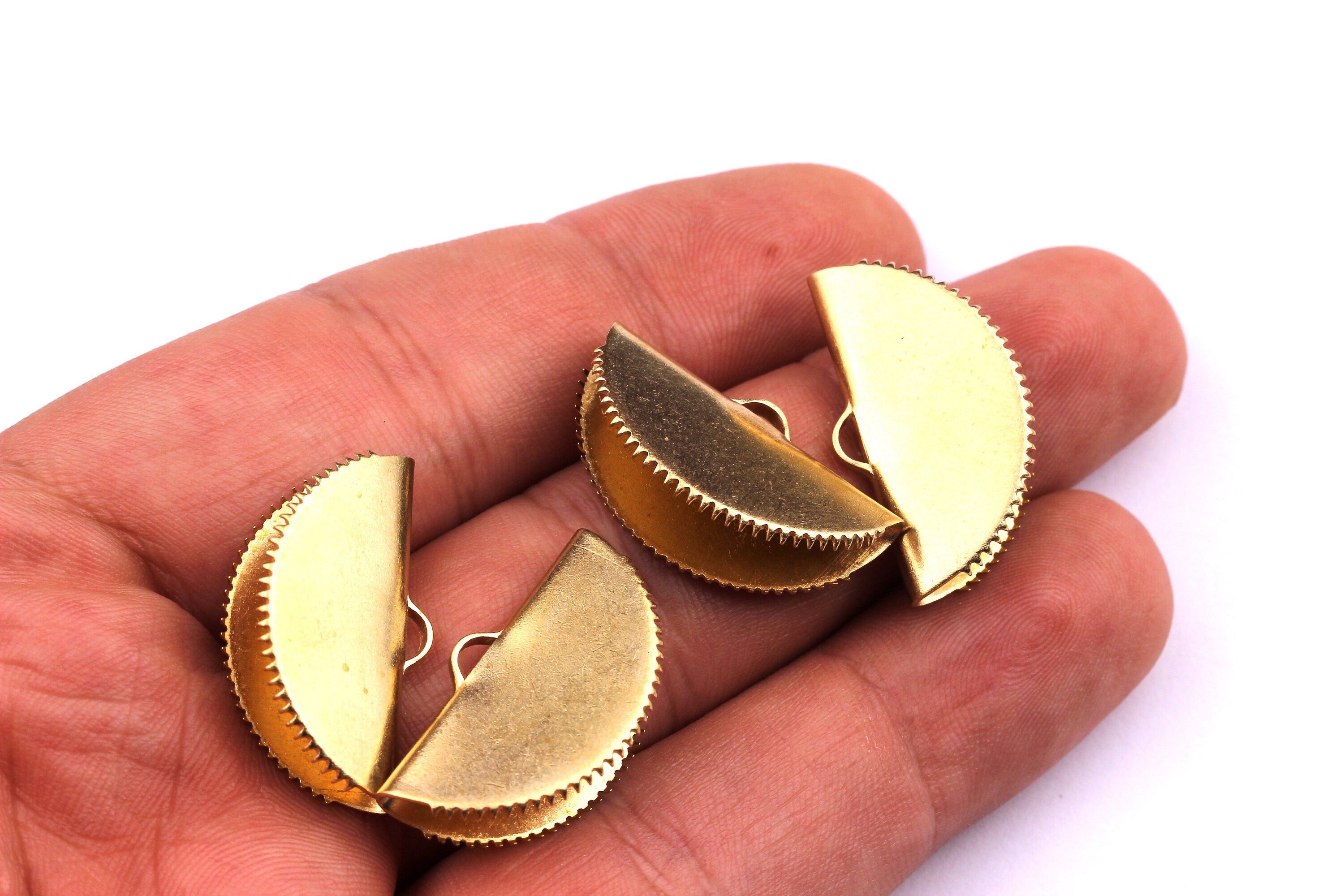 Brass Ribbon Crimps- Raw Brass Ribbon Crimps End - Jewelry Supplies - 15x25mm - PP1199 - DOMEDBAZAAR