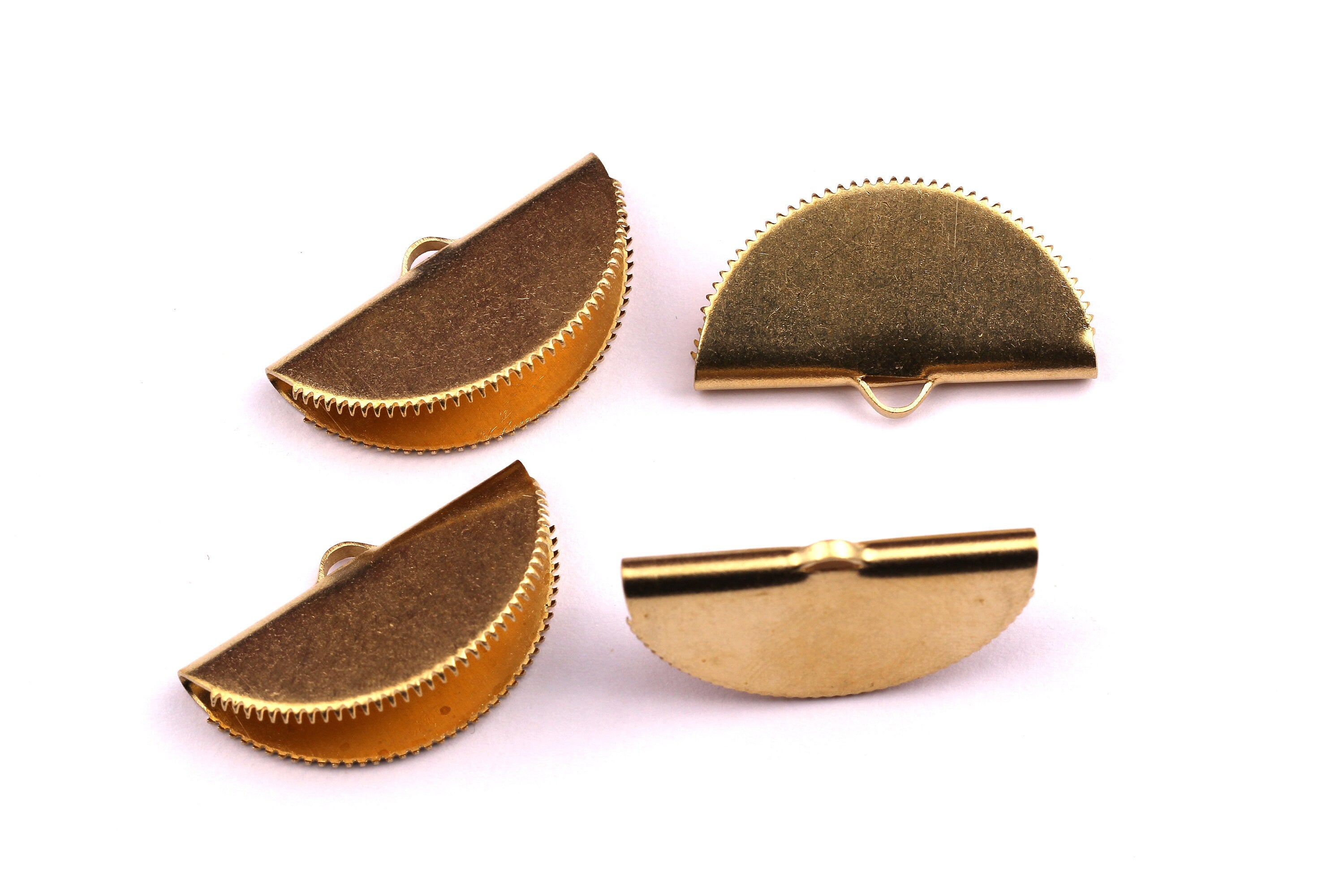 Brass Ribbon Crimps- Raw Brass Ribbon Crimps End - Jewelry Supplies - 17.5x30mm - PP1200 - DOMEDBAZAAR