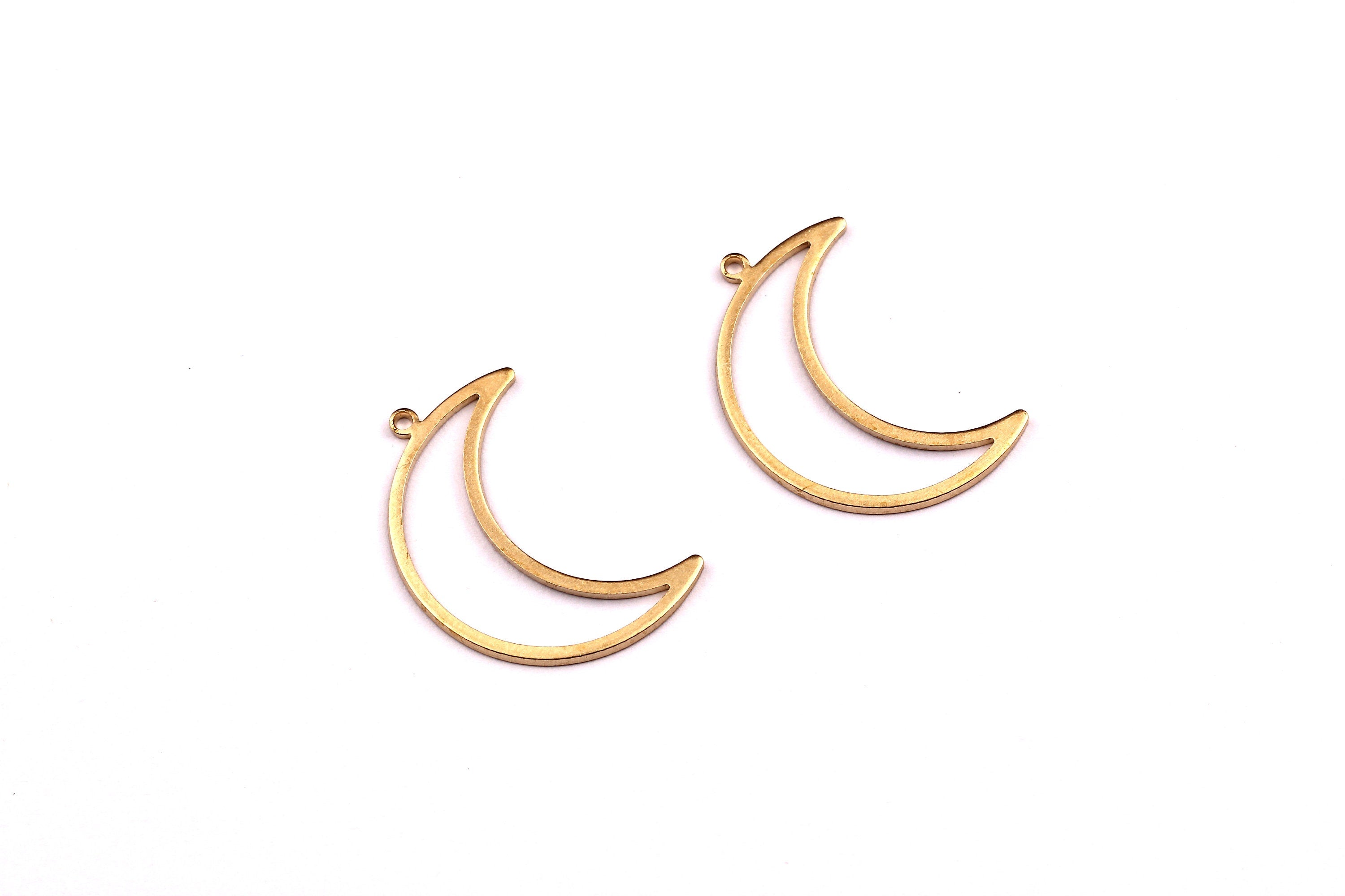 Brass Crescent Shaped Charms- Raw Brass Moon Charms - Earring Findings - Jewelry Supplies - 25x17mm - PP1203 - DOMEDBAZAAR