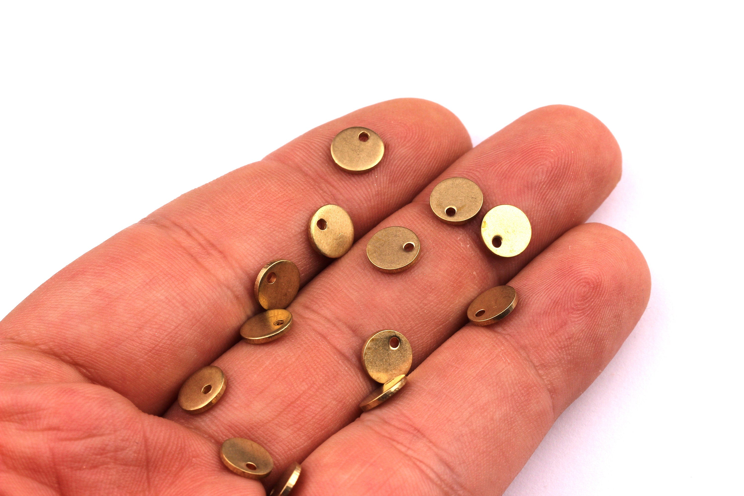 Raw Brass Round Tag- Brass Stamping Tag - Raw Brass Charms - Jewelry Supplies - 7x1mm - PP1220 - DOMEDBAZAAR