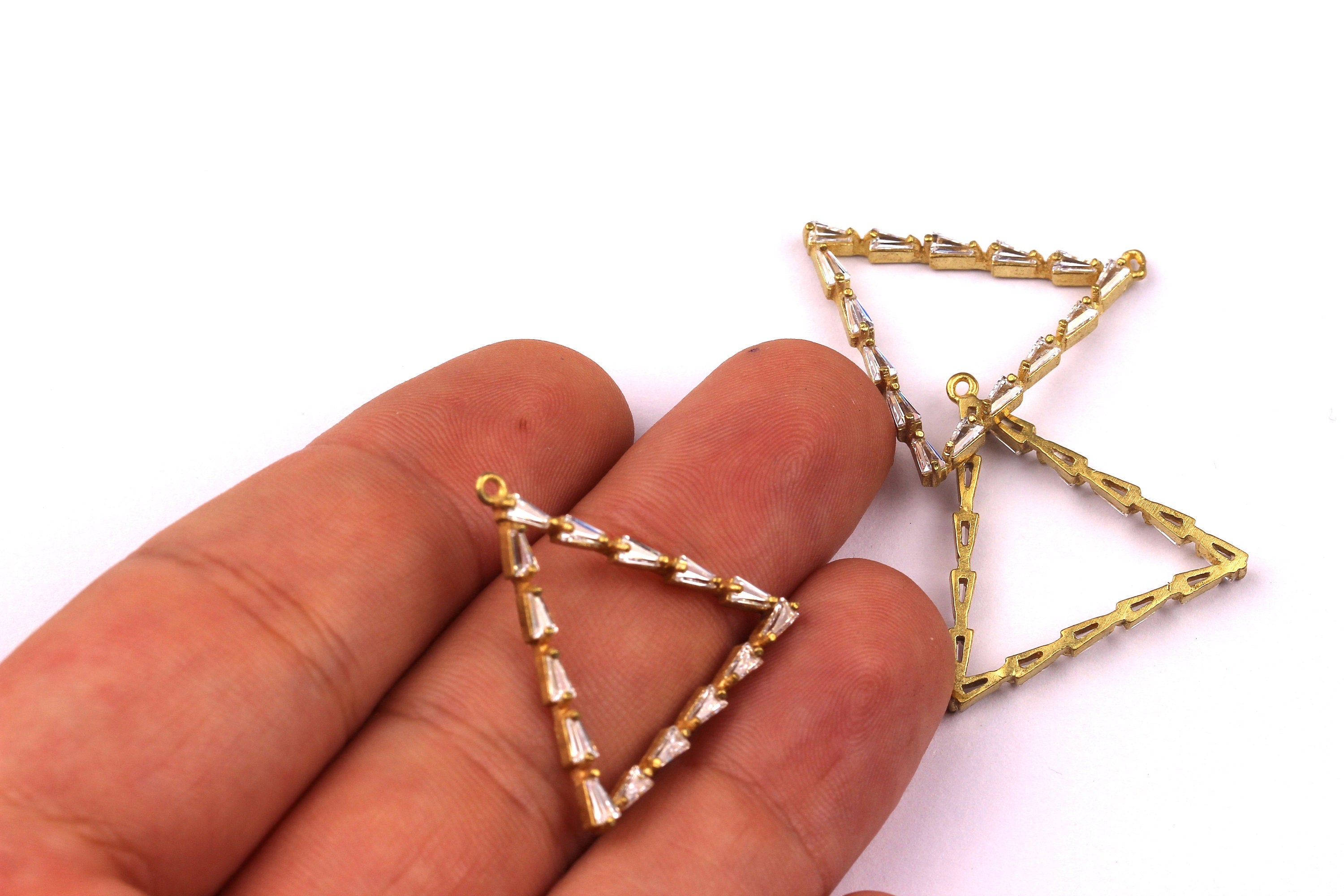 Triangle Shaped Earring Charms - Raw Brass Earring - Zircon Earring Charms - Earring Findings - Jewelry Supplies - 25x26mm - PP1074 - DOMEDBAZAAR