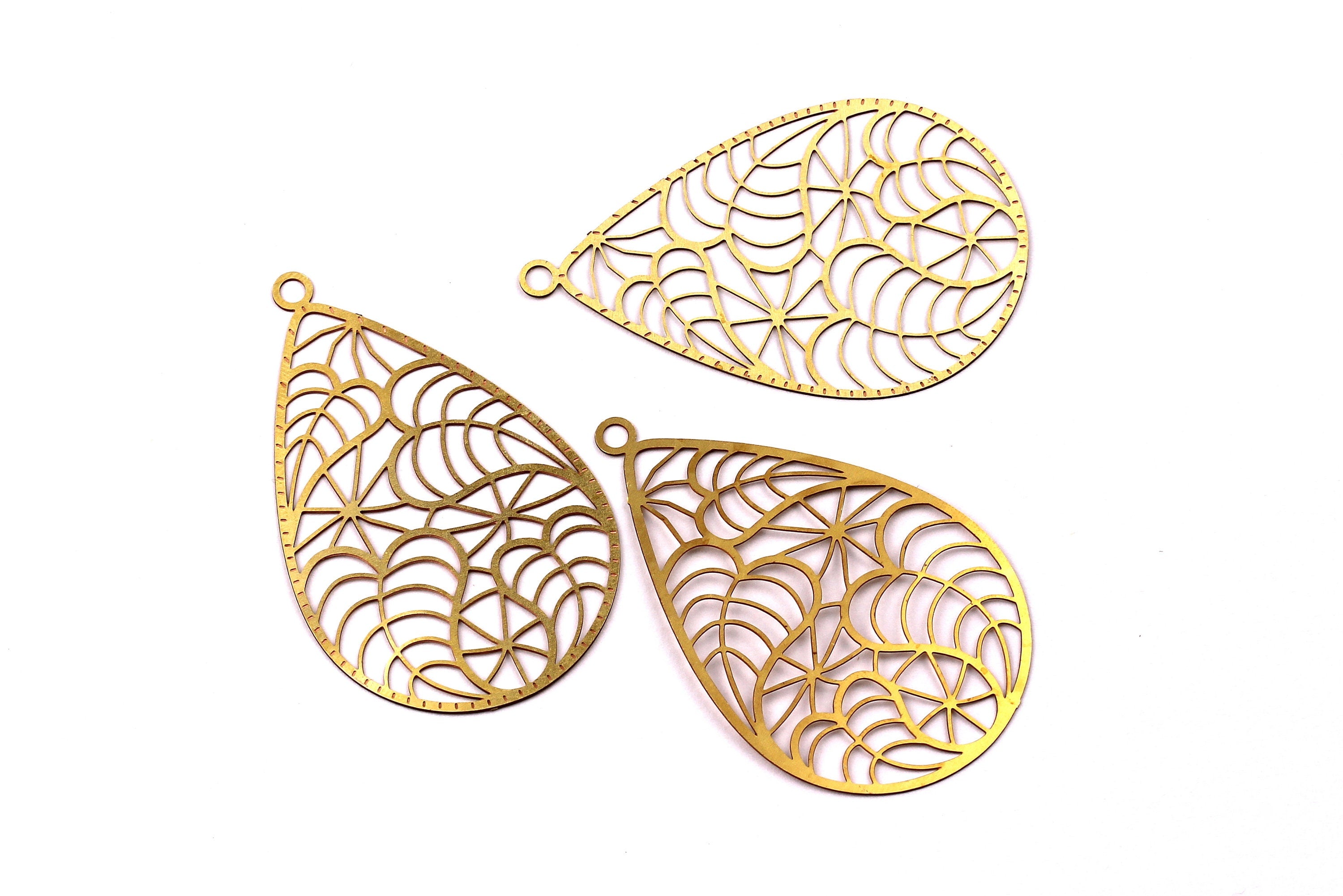 Drop Shaped Earring Charms - Raw Brass Earring - Teardrop Earring Charms - Earring Findings - Jewelry Supplies - 47x29mm - JJB3902 - DOMEDBAZAAR