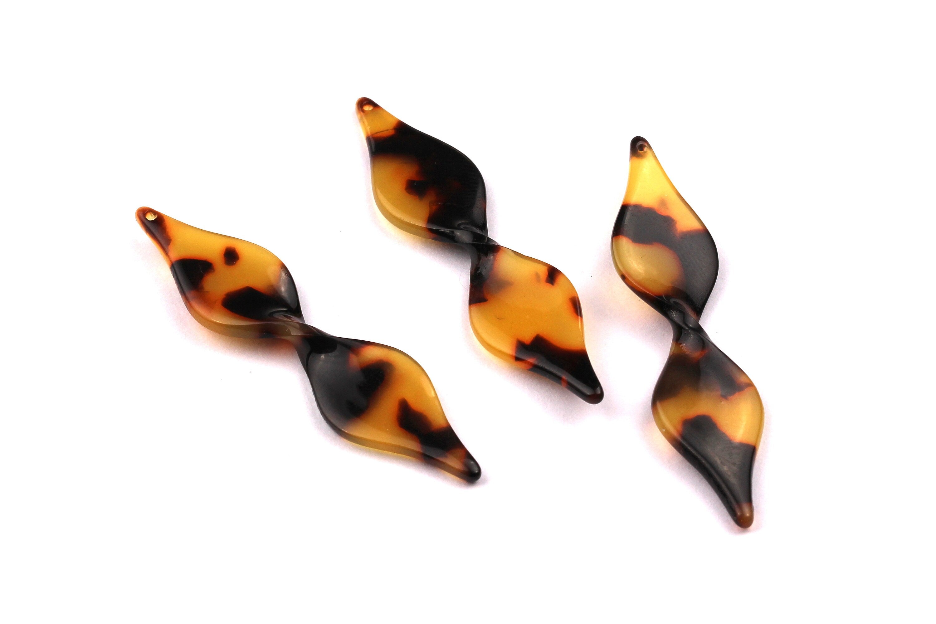 Acetate Twisted Charms - Tortoise Shell Earrings - Twisted Pendant - Jewelry Making Supplies - Color Code: A01 - 49x11mm - AC1028B - DOMEDBAZAAR