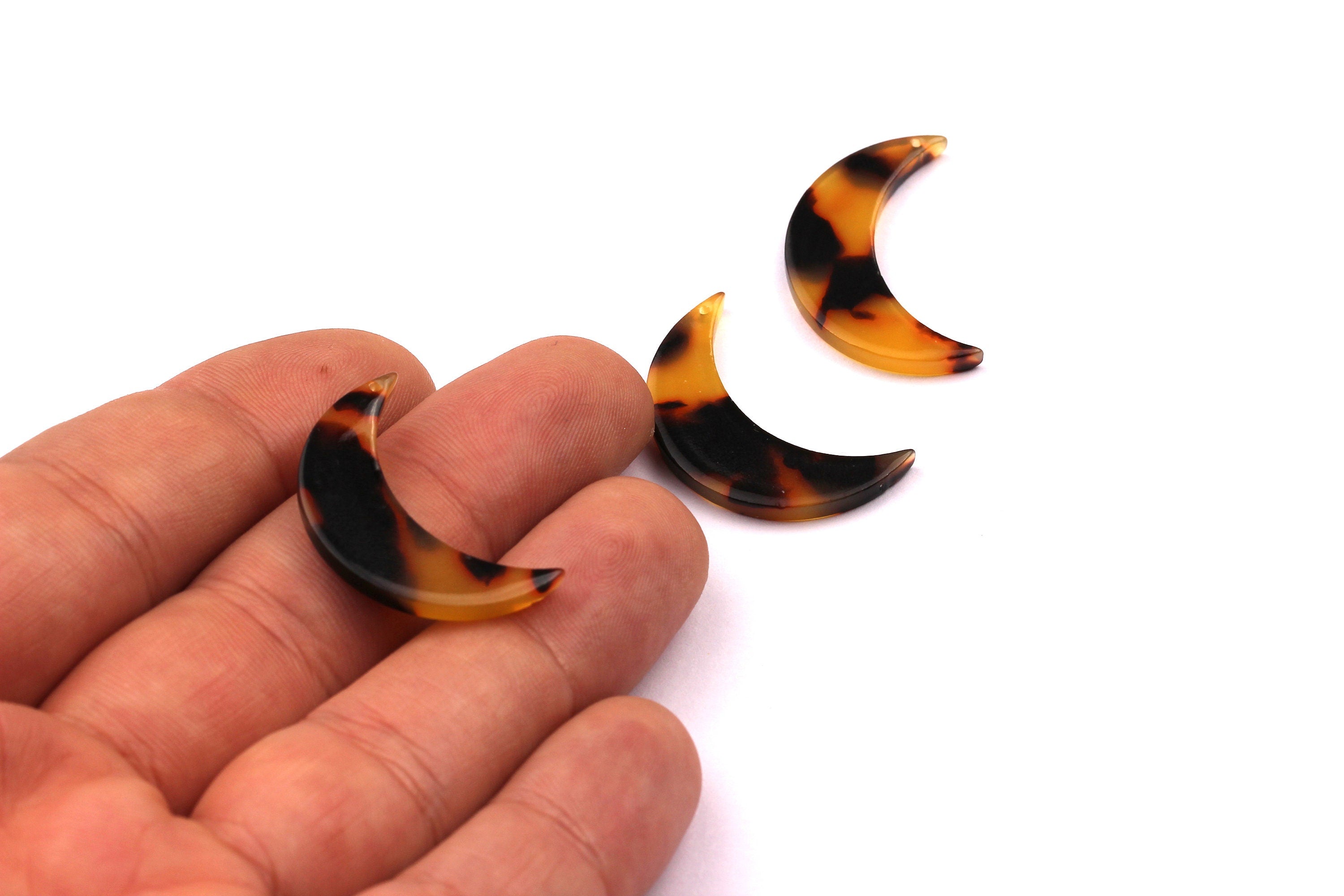 Acetate Moon Charms - Tortoise Shell Earrings - Moon Pendant - Jewelry Making Supplies - Color Code: A01 - 27x17mm - AC1031A - DOMEDBAZAAR