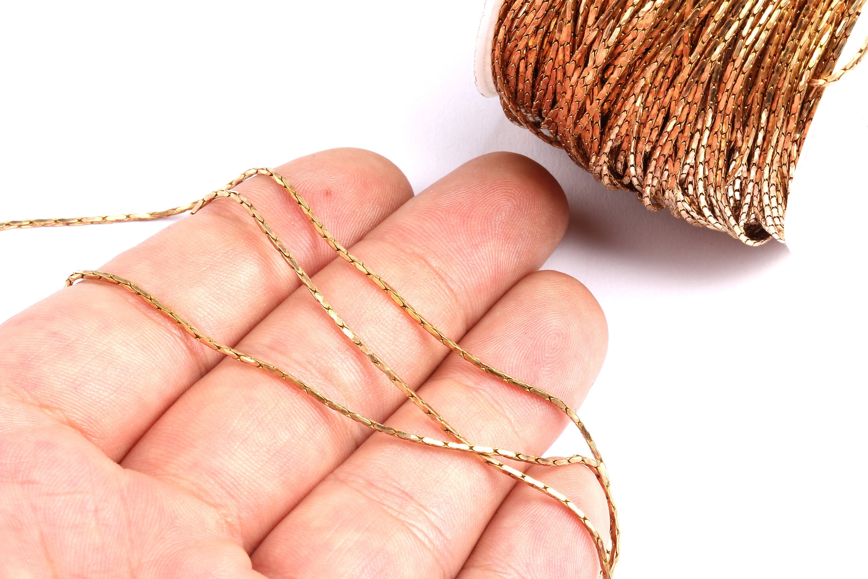 Tiny Snake Chain - Raw Brass Chain - Gold Raw Brass Color 0.04" - for Necklace Bracelet Earing Jewellery Making - CC1026GRB - DOMEDBAZAAR