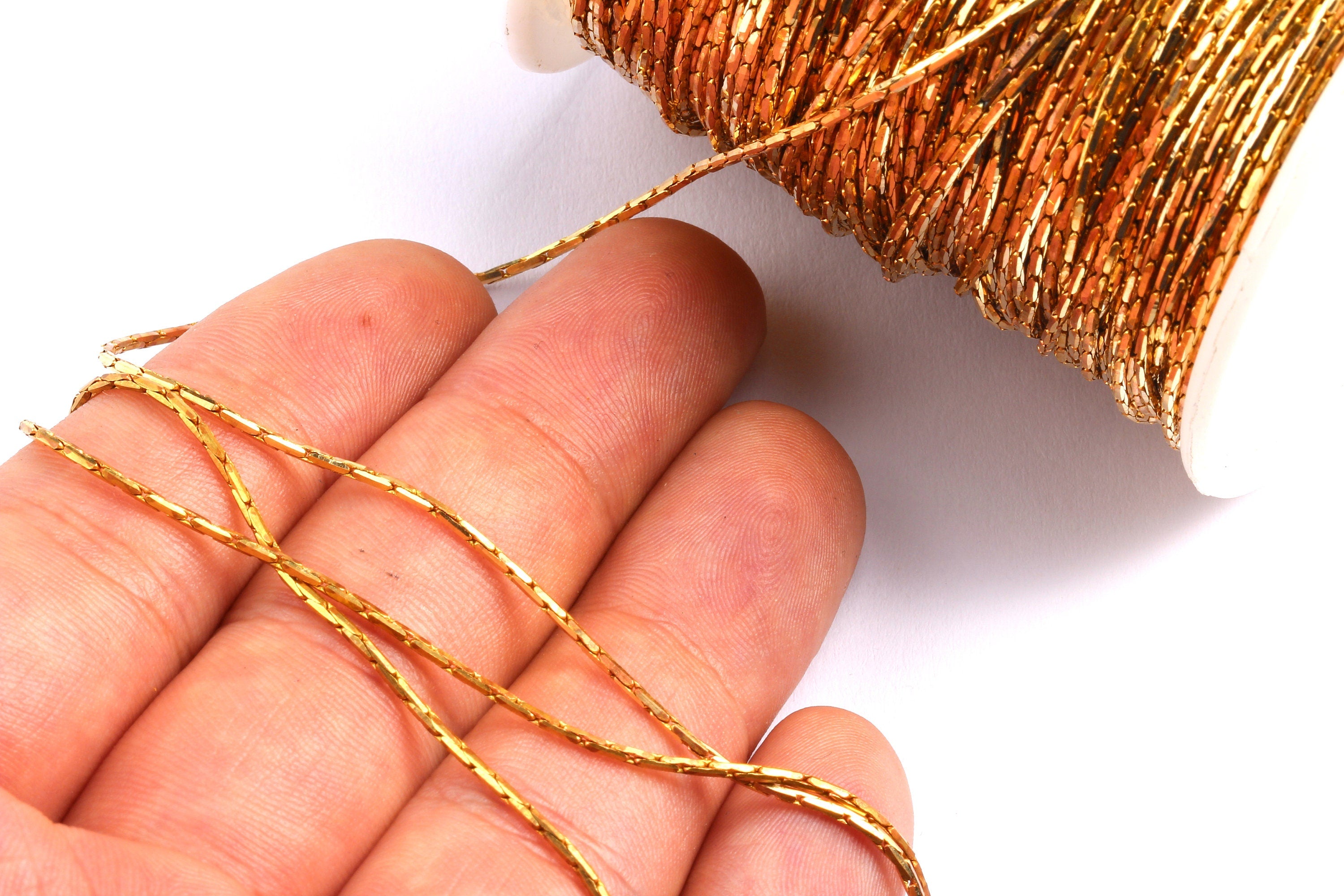 Tiny Snake Chain - Raw Brass Chain - Gold Raw Brass Color - 0.04" - for Necklace Bracelet Earing Jewellery Making - CC1050GRB - DOMEDBAZAAR