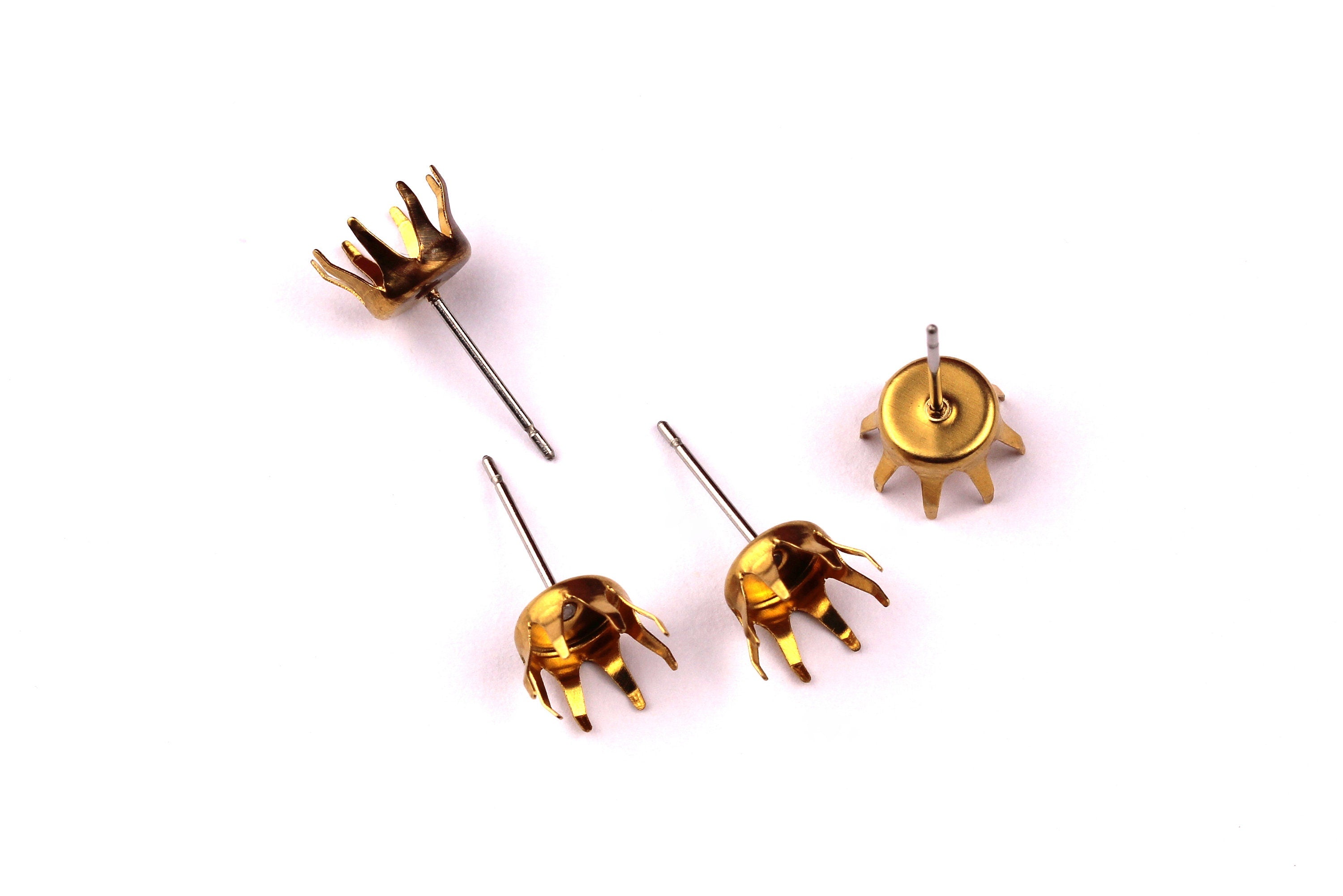 Brass Earring Post - Brass Setting - 316L Stainless Steel Stud - Earring Findings- Jewelry Supplies - 8mm Pad - PP1118 - DOMEDBAZAAR