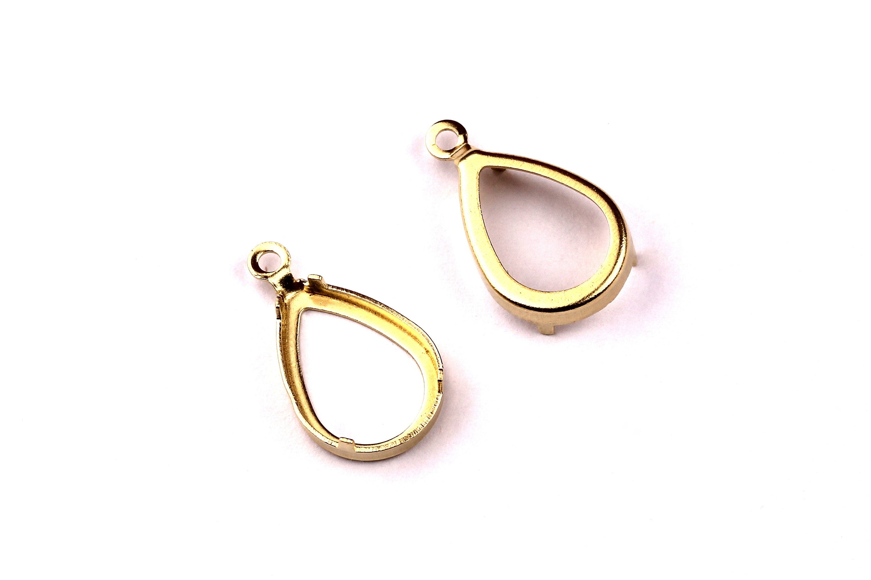 Brass Prong Setting - Drop Shaped Setting - Earring Findings- Jewelry Supplies - 8mm Pad - PP1119 - DOMEDBAZAAR