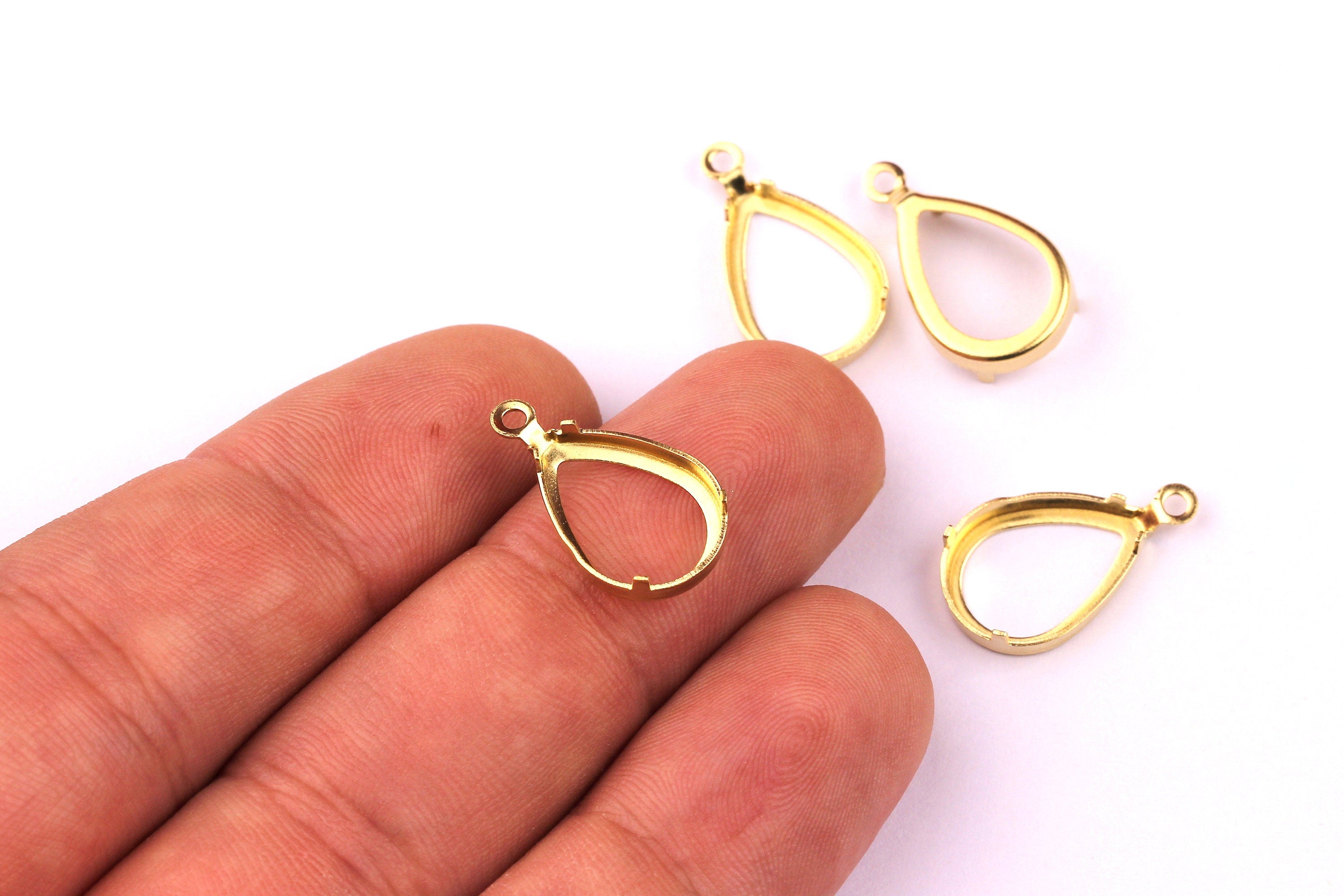 Brass Prong Setting - Drop Shaped Setting - Earring Findings- Jewelry Supplies - 8mm Pad - PP1119 - DOMEDBAZAAR