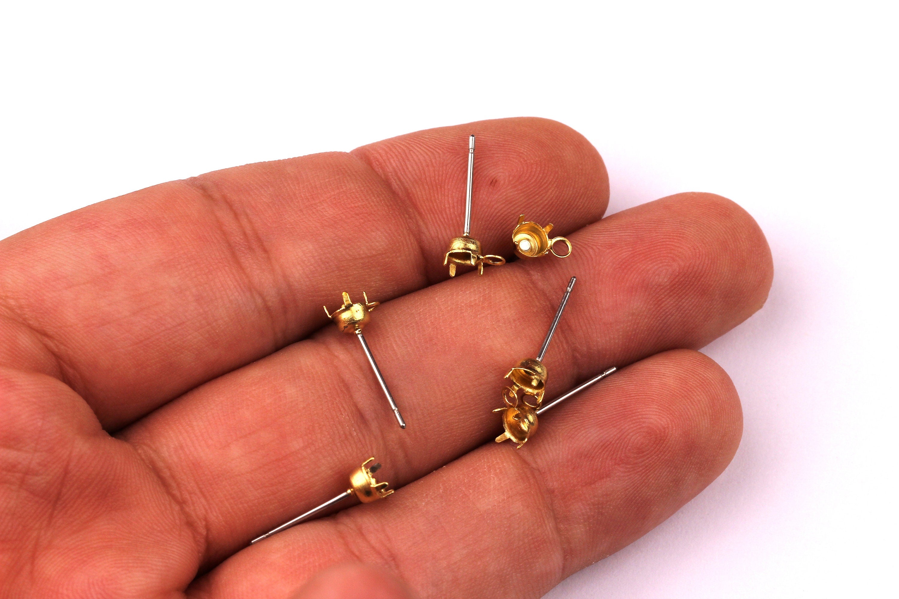 Brass Earring Post - Brass Setting - 316L Stainless Steel Stud - Earring Findings- Jewelry Supplies - 3.8mm Pad - PP1121 - DOMEDBAZAAR