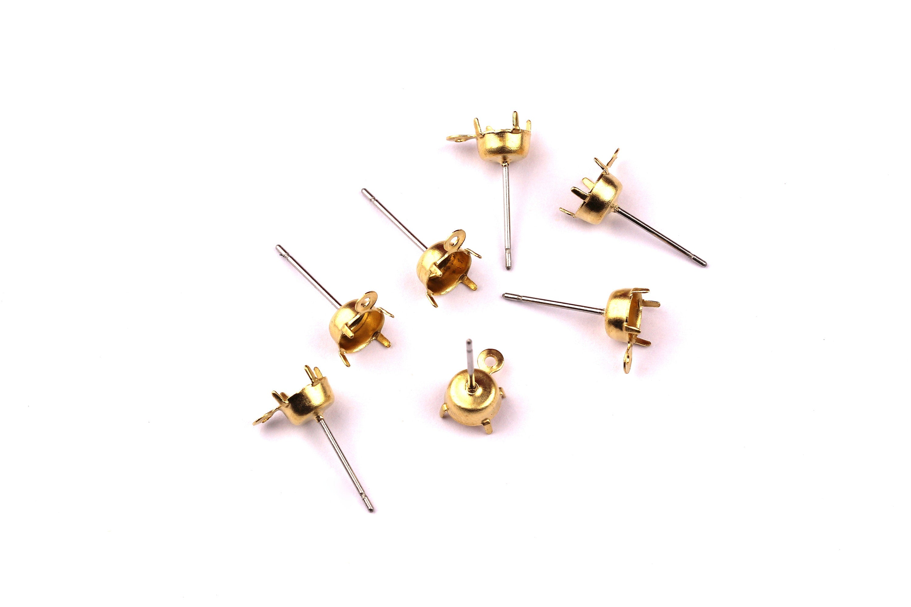 Brass Earring Post - Brass Setting - 316L Stainless Steel Stud - Earring Findings- Jewelry Supplies - 6mm Pad - PP1123 - DOMEDBAZAAR