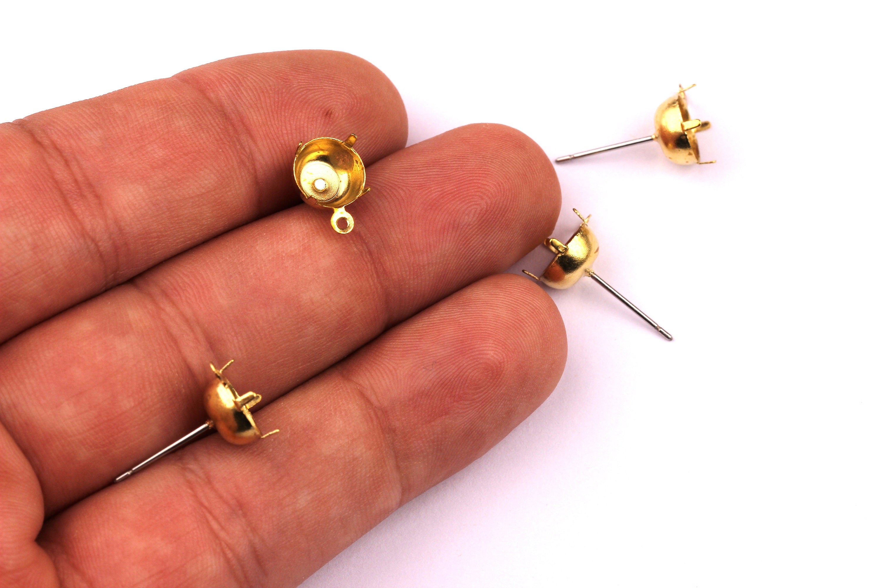 Brass Earring Post - Brass Setting - 316L Stainless Steel Stud - Earring Findings- Jewelry Supplies - 8mm Pad - PP1124 - DOMEDBAZAAR