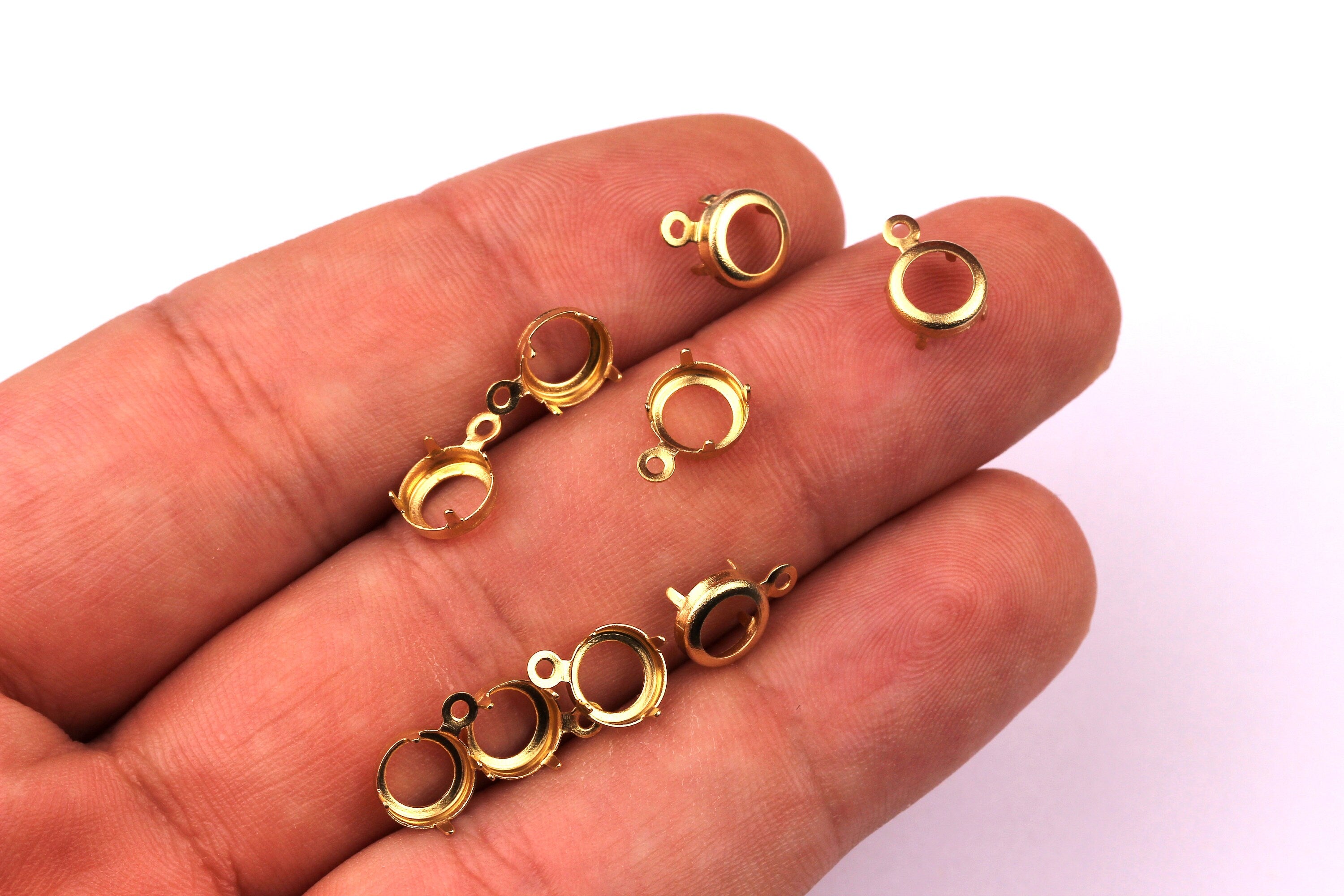 Brass Prong Setting - Circle Shaped Setting - Earring Findings- Jewelry Supplies - 6.7mm Pad - PP1125 - DOMEDBAZAAR