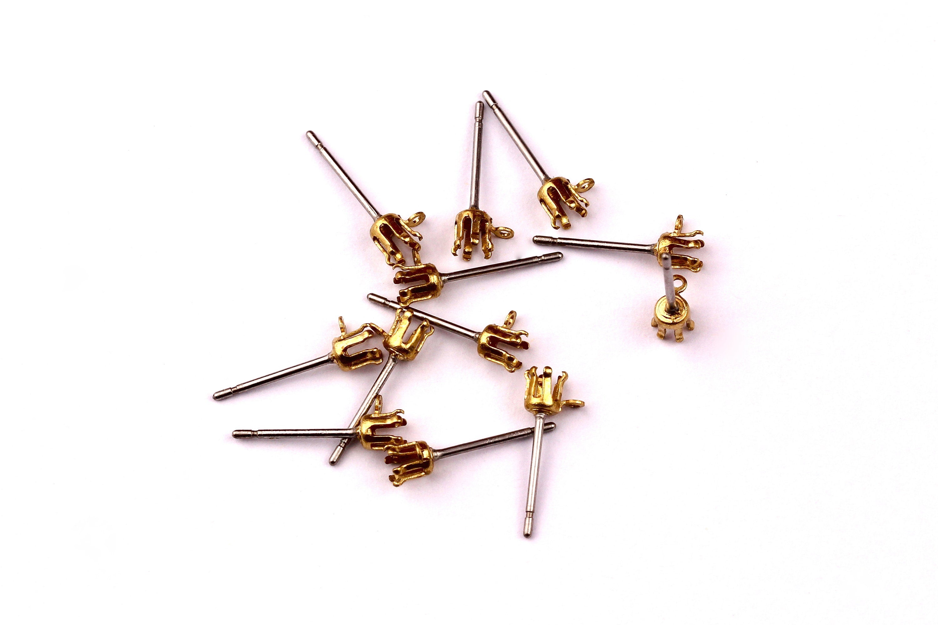 Brass Earring Post - Brass Round Setting - 316L Stainless Steel Stud - Earring Findings- Jewelry Supplies - 3mm Pad - PP1129 - DOMEDBAZAAR