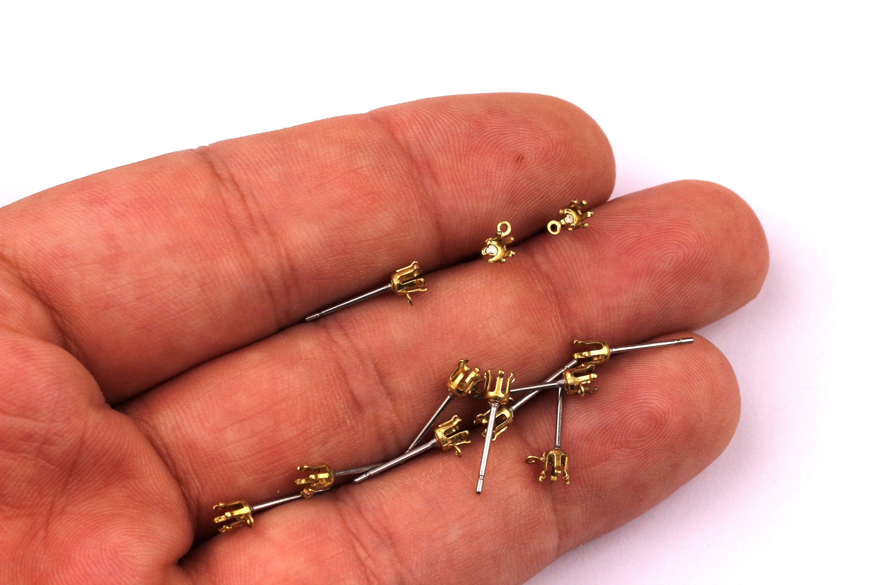 Brass Earring Post - Brass Round Setting - 316L Stainless Steel Stud - Earring Findings- Jewelry Supplies - 3mm Pad - PP1129 - DOMEDBAZAAR