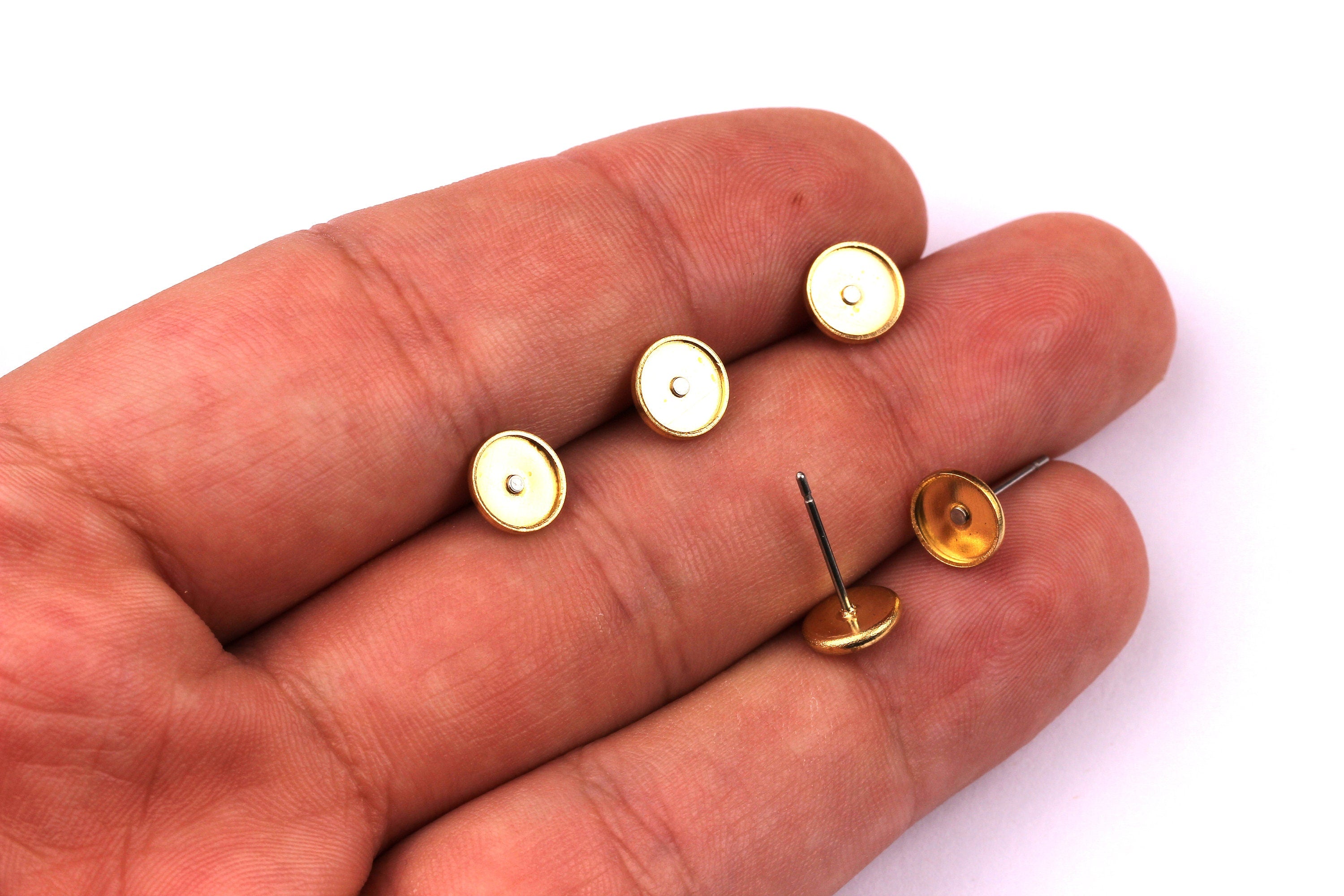 Raw Brass Earring Blanks - Brass Earring - 316L Stainless Steel Stud - Gold Tone - Earring Findings - Jewelry Supplies - 6mm Pad - PP1135 - DOMEDBAZAAR