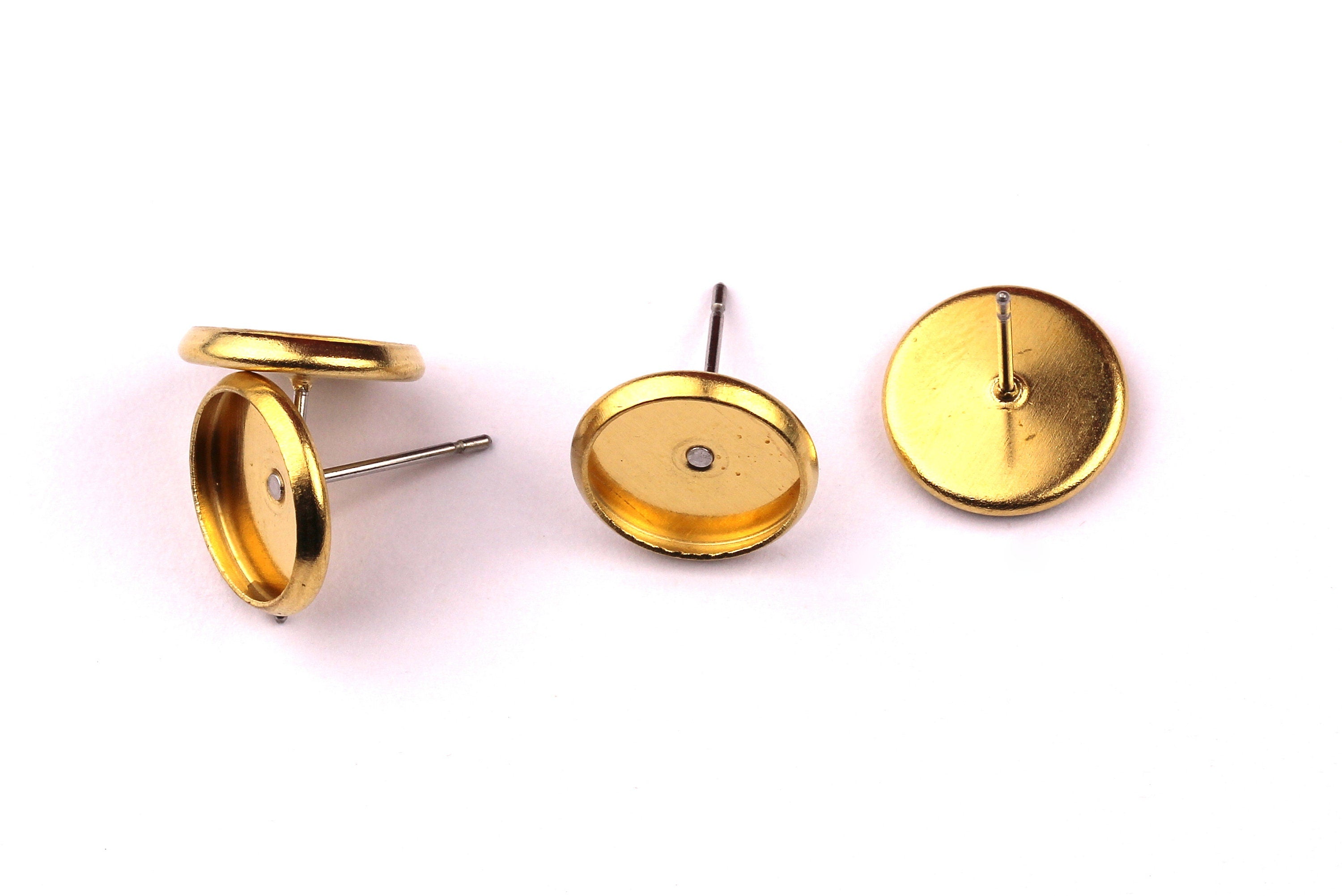 Raw Brass Earring Blanks - Brass Earring - 316L Stainless Steel Stud - Gold Tone - Earring Findings - Jewelry Supplies - 10mm Pad - PP1137 - DOMEDBAZAAR