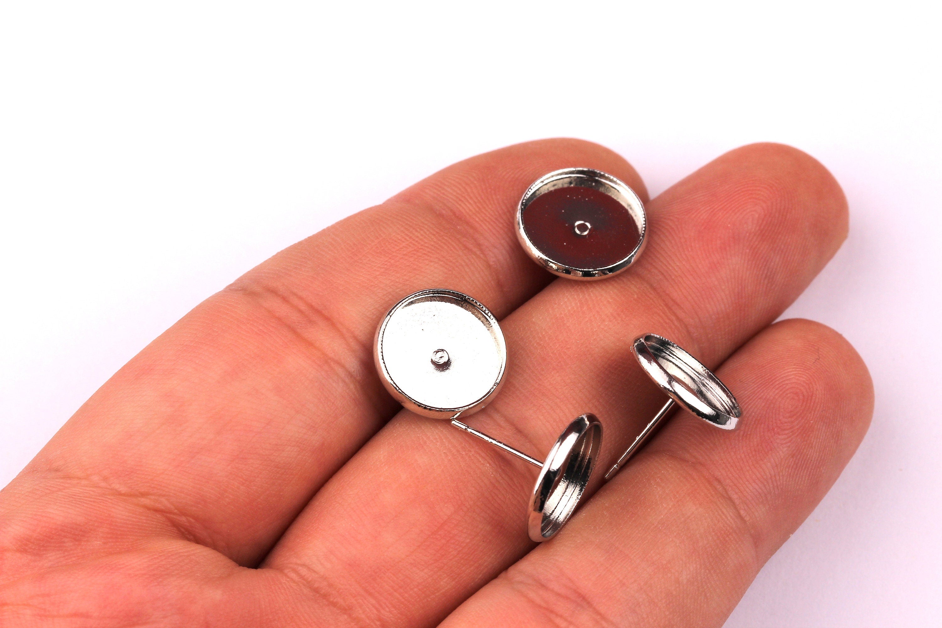 Brass Earring Blanks - Brass Earring - 316L Stainless Steel Stud - Nickel Plated - Earring Findings - Jewelry Supplies - 12mm Pad - PP1142 - DOMEDBAZAAR