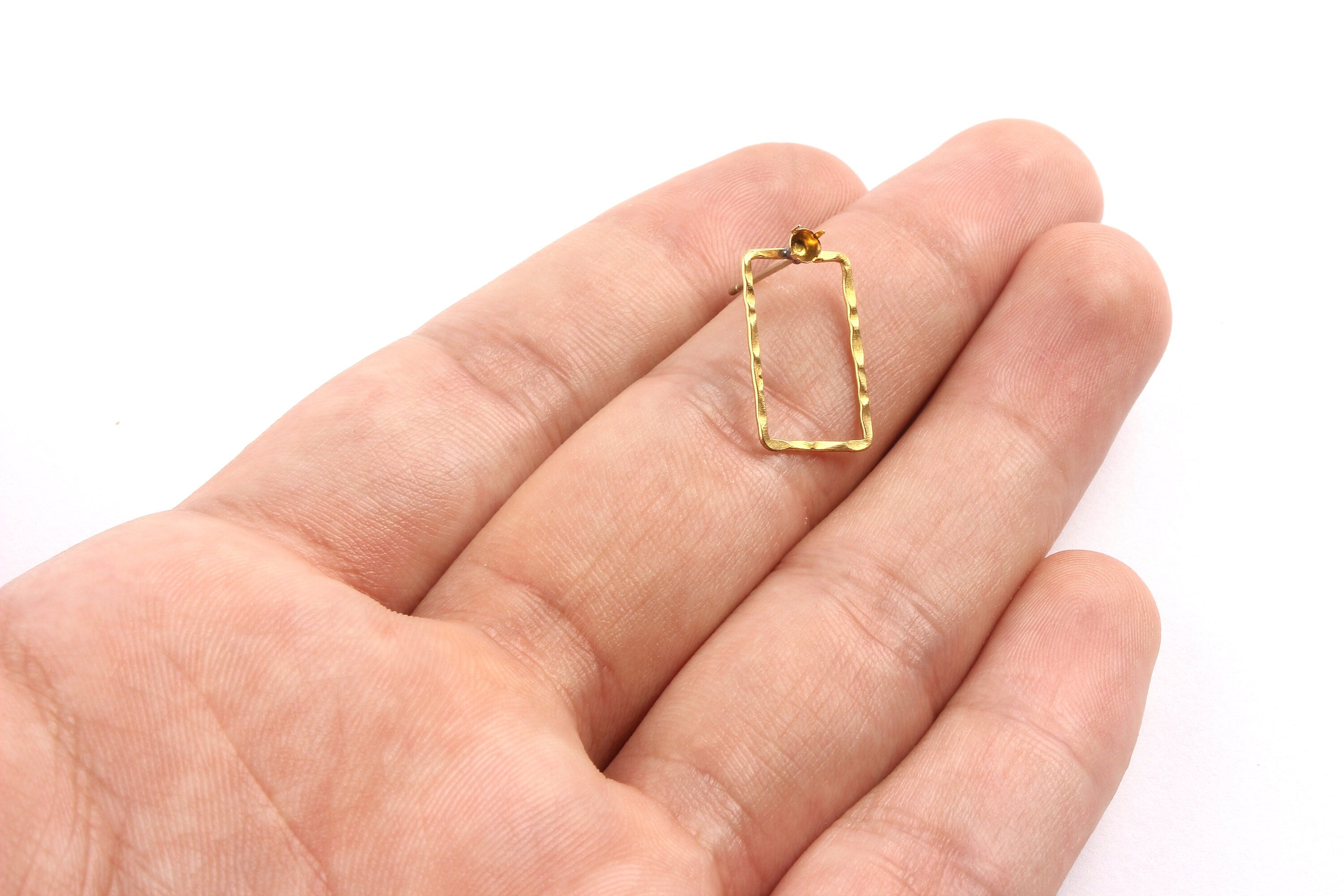 Brass Earring Settings - Raw Brass Rectangle Earrings - Earring Findings - Jewelry Supplies - 19x11x0.5mm - PP1328 - DOMEDBAZAAR