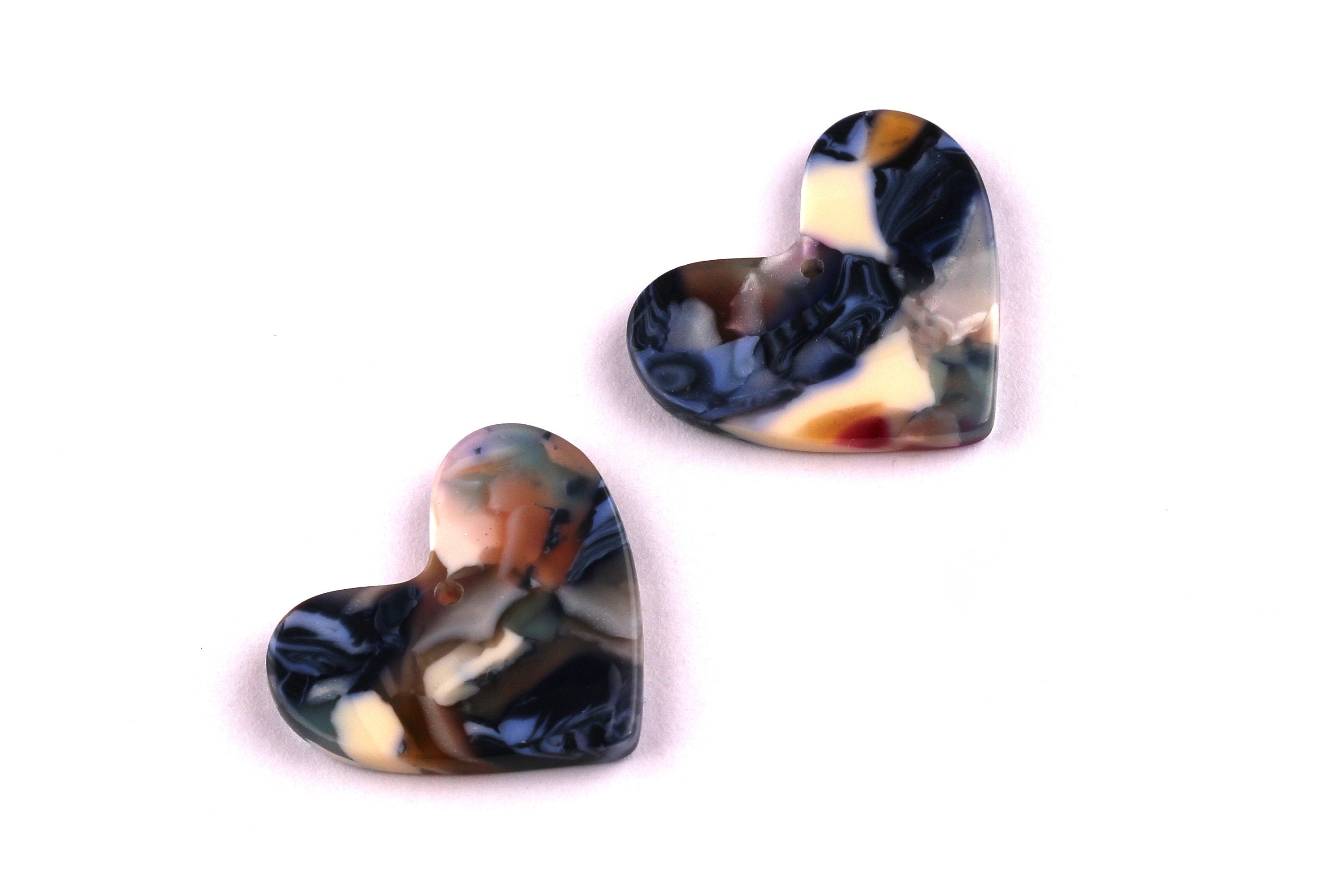 Acetate Heart Charms - Heart Earrings and Pendant - Earring Findings - Jewelry Supplies - Color Code: A19 - 20x23x2.6mm - AC1036C - DOMEDBAZAAR