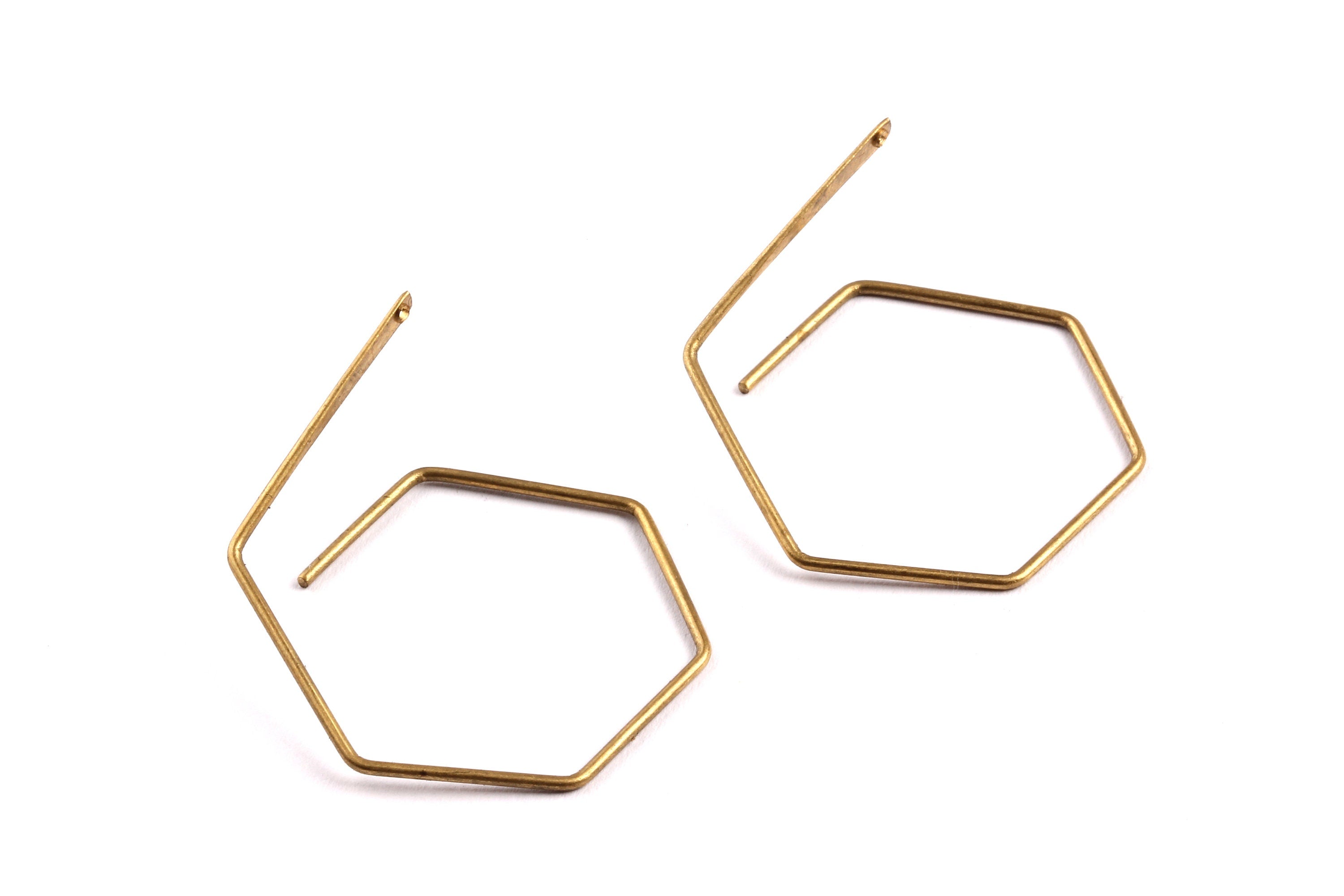 Brass Earring Wire - Raw Brass Hexagon Ear Wire - Earring Findings - Jewelry Supplies - 37x28x0.95mm - PP1342 - DOMEDBAZAAR