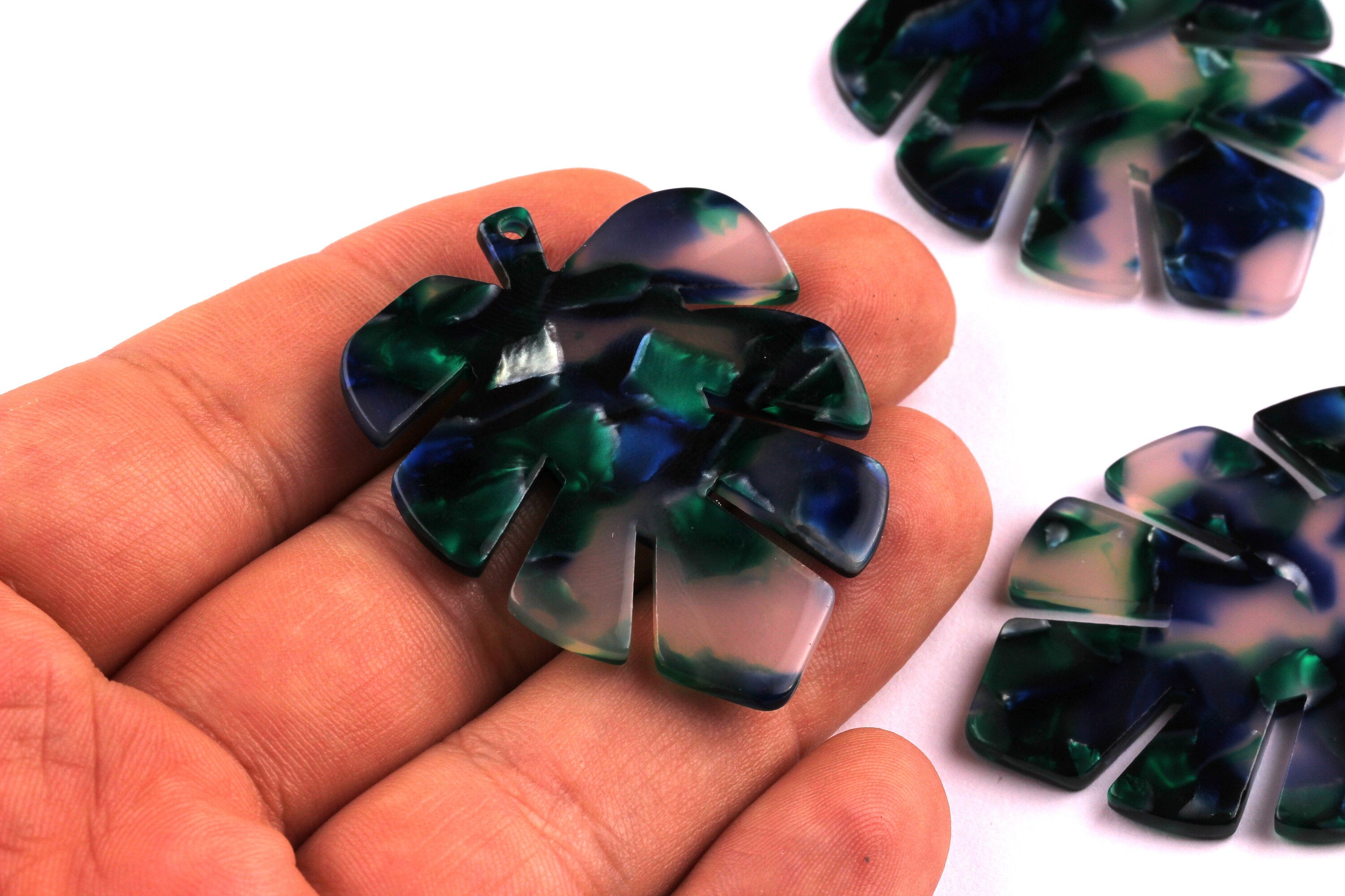 Acetate Leaf Charms - Leaf Earrings and Pendant - Earring Findings - Jewelry Supplies - Color Code: A18 - 44x35x2.5mm - AC1052A - DOMEDBAZAAR