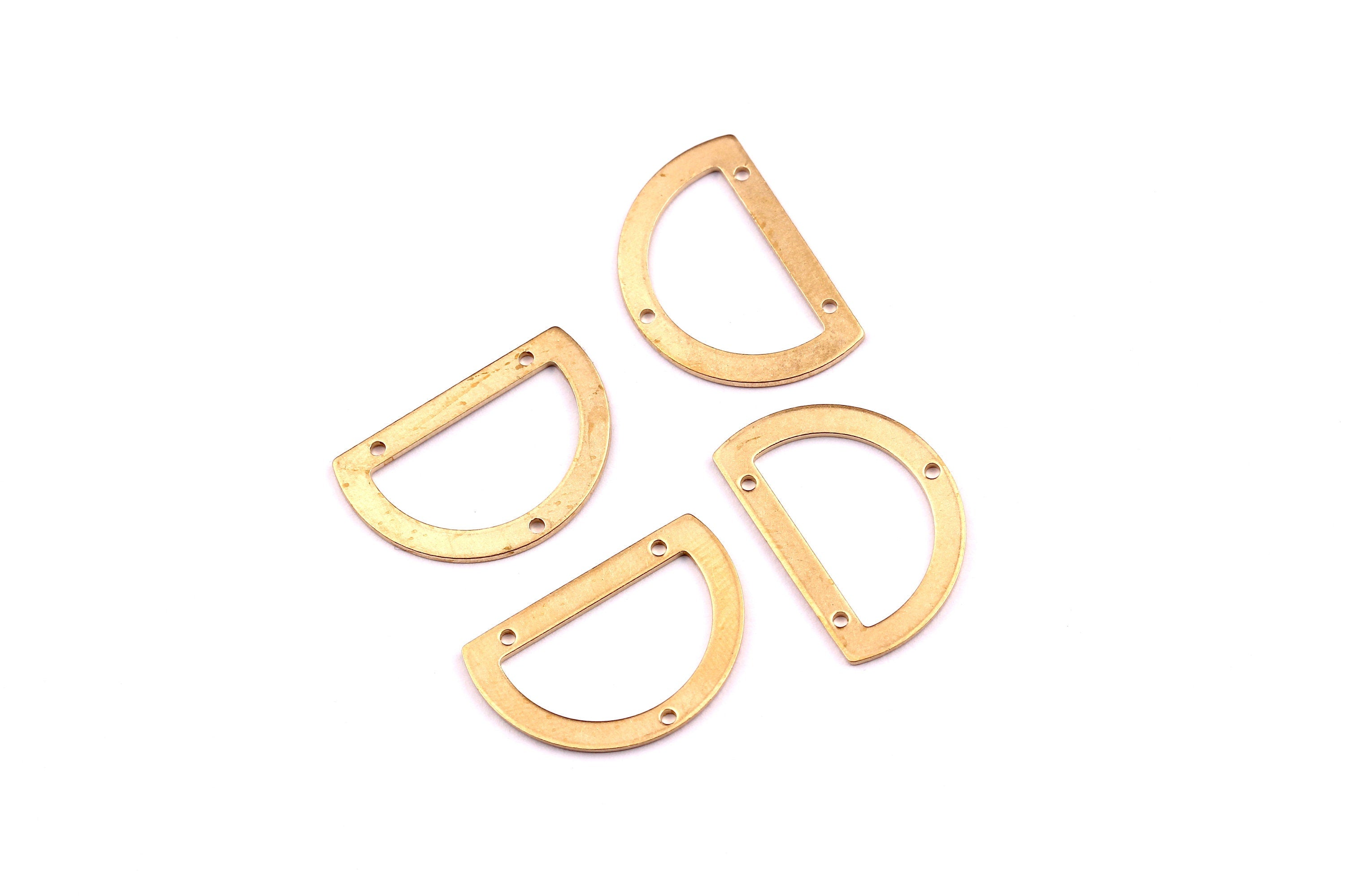 Brass Geometric Charms - D Shaped Raw Brass Connector with 3 Holes - Jewellery Supplies - 21.5x14.5x0.8mm - PP1224 - DOMEDBAZAAR