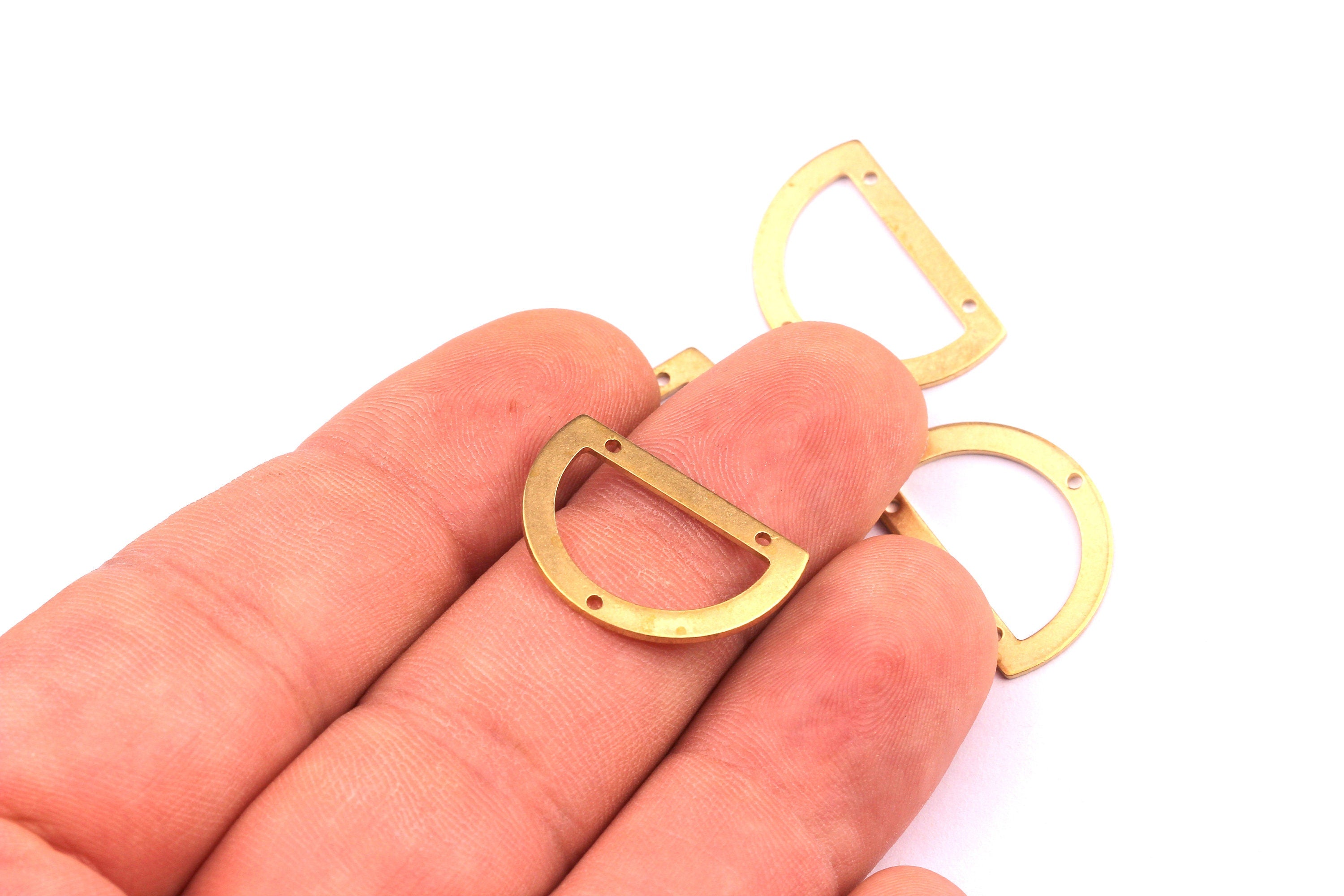 Brass Geometric Charms - D Shaped Raw Brass Connector with 3 Holes - Jewellery Supplies - 21.5x14.5x0.8mm - PP1224 - DOMEDBAZAAR