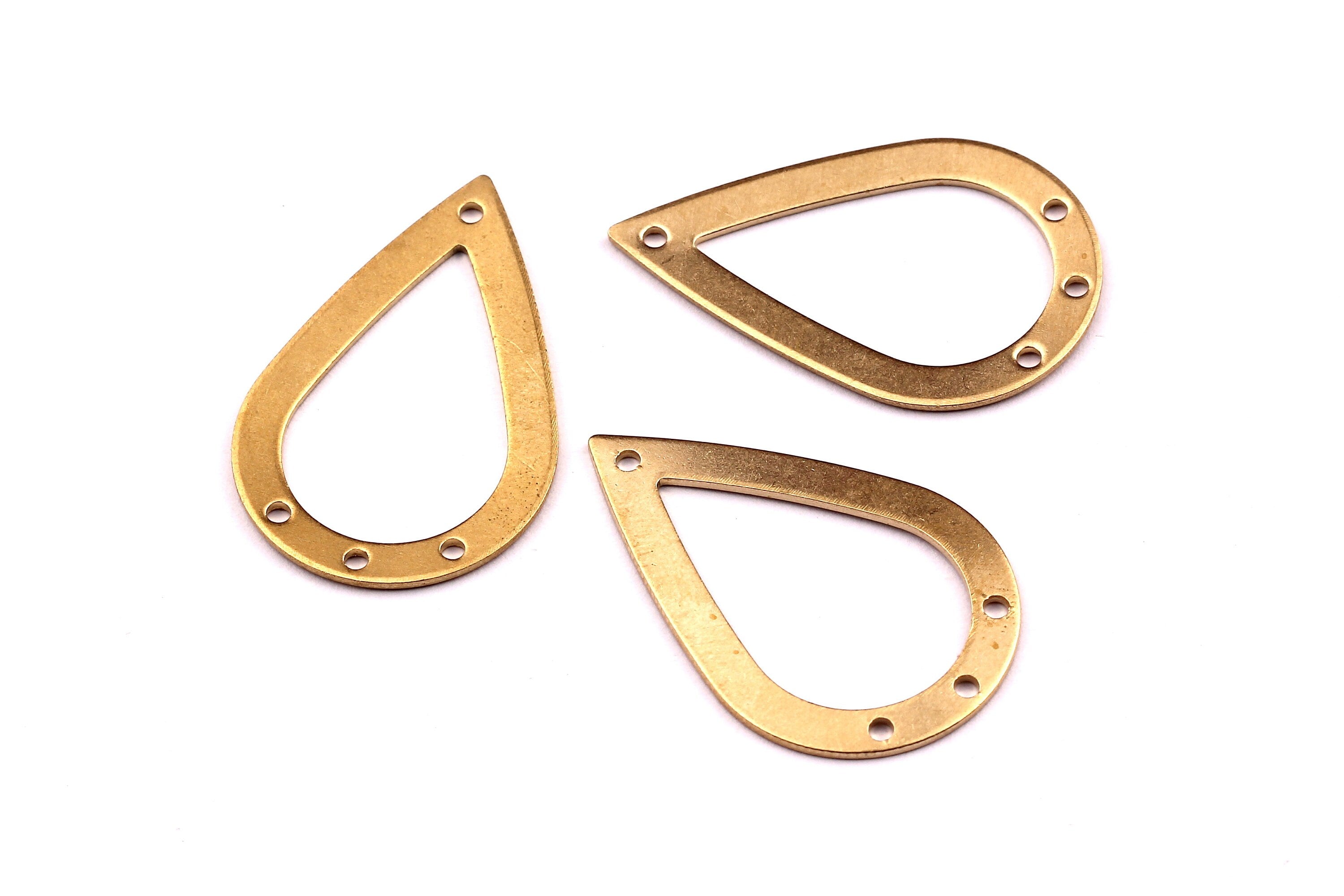 Brass Drop Charms - Drop Shaped Raw Brass Connector with 4 Holes - Jewelry Supplies - 30x20x0.8mm - PP1237 - DOMEDBAZAAR
