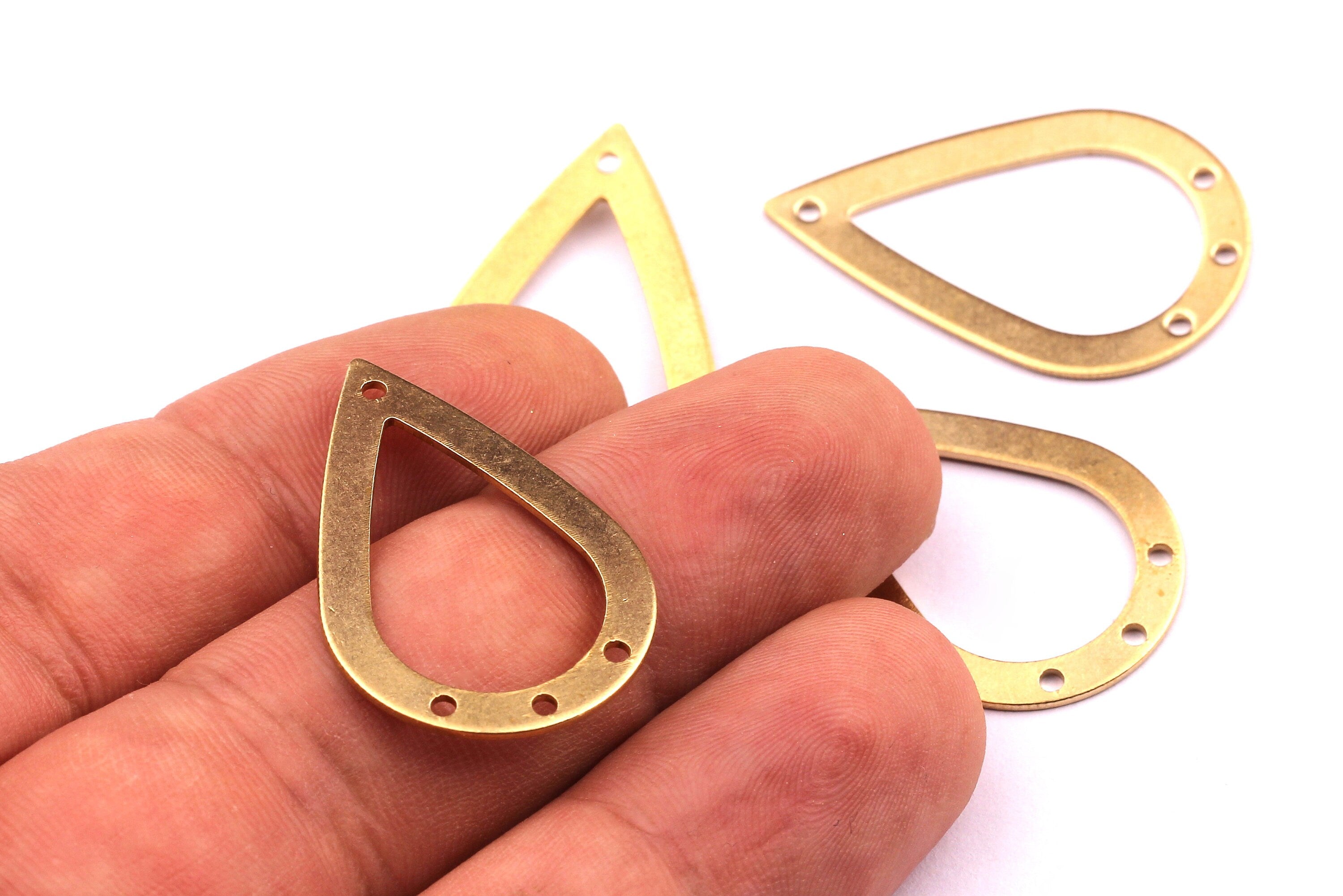 Brass Drop Charms - Drop Shaped Raw Brass Connector with 4 Holes - Jewelry Supplies - 30x20x0.8mm - PP1237 - DOMEDBAZAAR