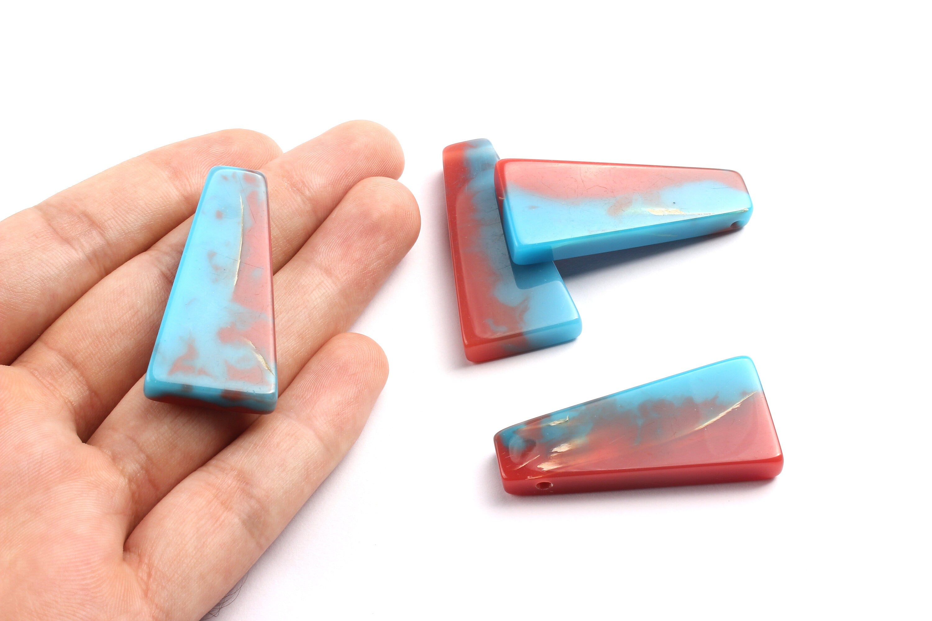 Epoxy Oak Bark Wood Pendant - Oak Bark Epoxy - Blue and Red Mix Epoxy Pendant -46.1x21.6x6.76mm - BB1041A - DOMEDBAZAAR