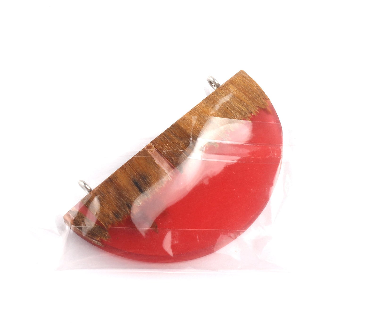 Griding Glue Oak Bark Wood Pendant - Red Circle Shaped Oak Bark Griding Glue - Griding Glue Pendant - 29.9x49.7x4.66mm - BB1048C - DOMEDBAZAAR
