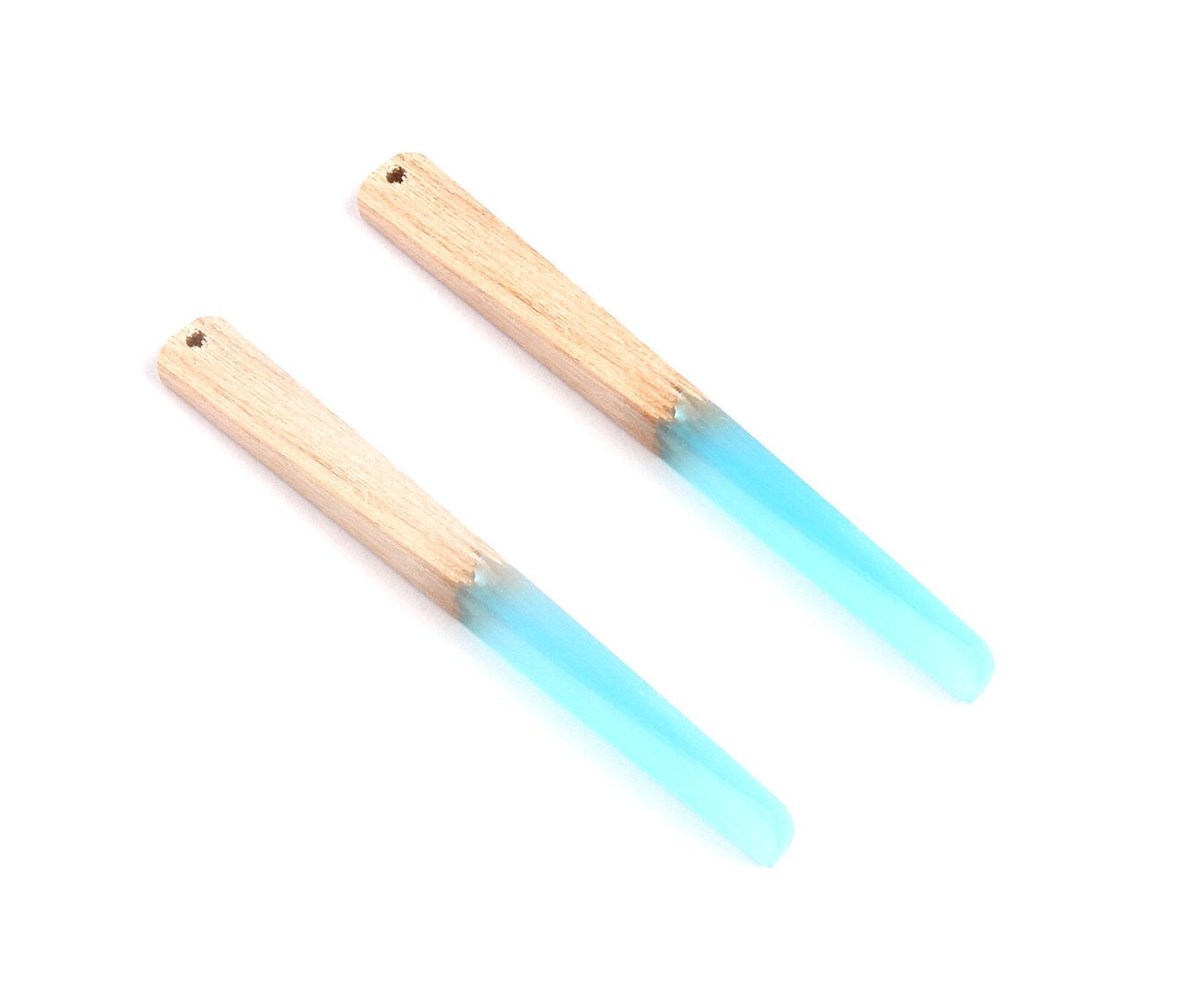 Epoxy Cherry Wood Pendant - Light Blue Stick Shaped Epoxy Pendant - Cherry Wood Pendant for Necklace and Earrings- 62x7.95x4mm - BB1050A - DOMEDBAZAAR