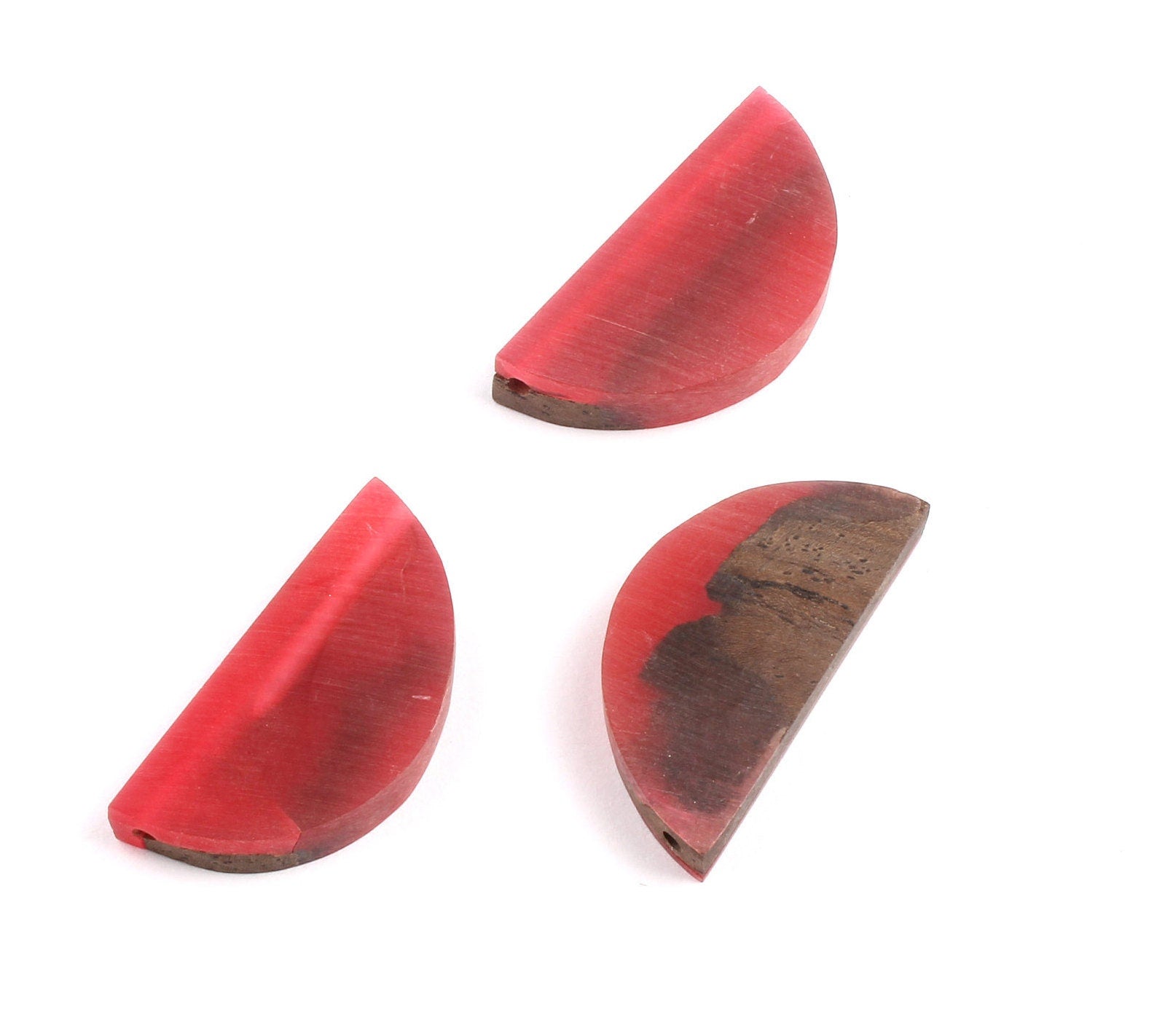 Epoxy Ebony Wood Pendant - Resin&Wood Semicircle Pendant - Red Brown Half Moon Pendant with 2 Holes - 15.7x31.8x5.67mm - BB1051C - DOMEDBAZAAR