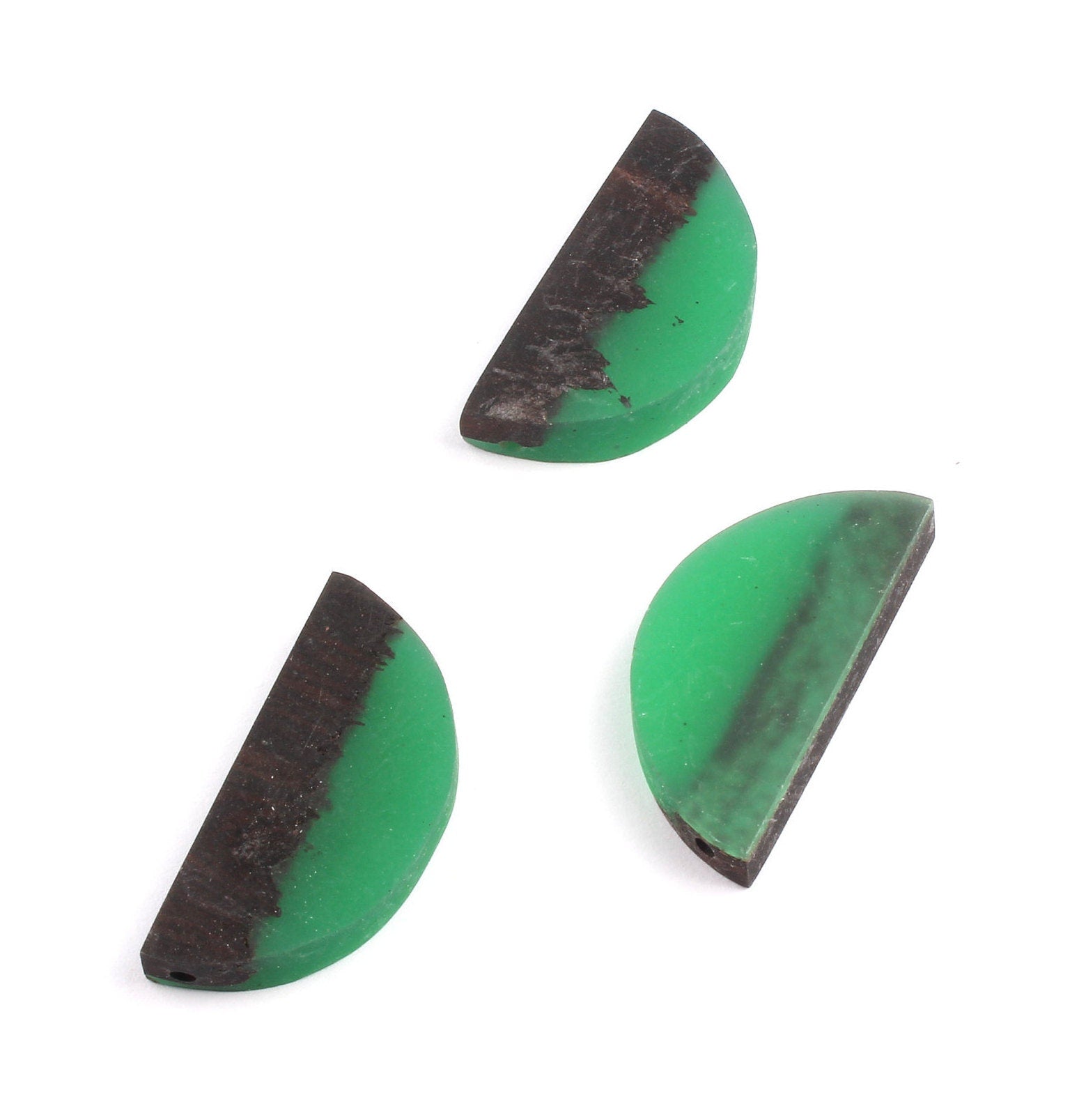 Epoxy Ebony Wood Pendant - Resin&Wood Semicircle Pendant - Green Brown Half Moon Pendant with 2 Holes - 15.7x31.8x5.67mm - BB1051B - DOMEDBAZAAR