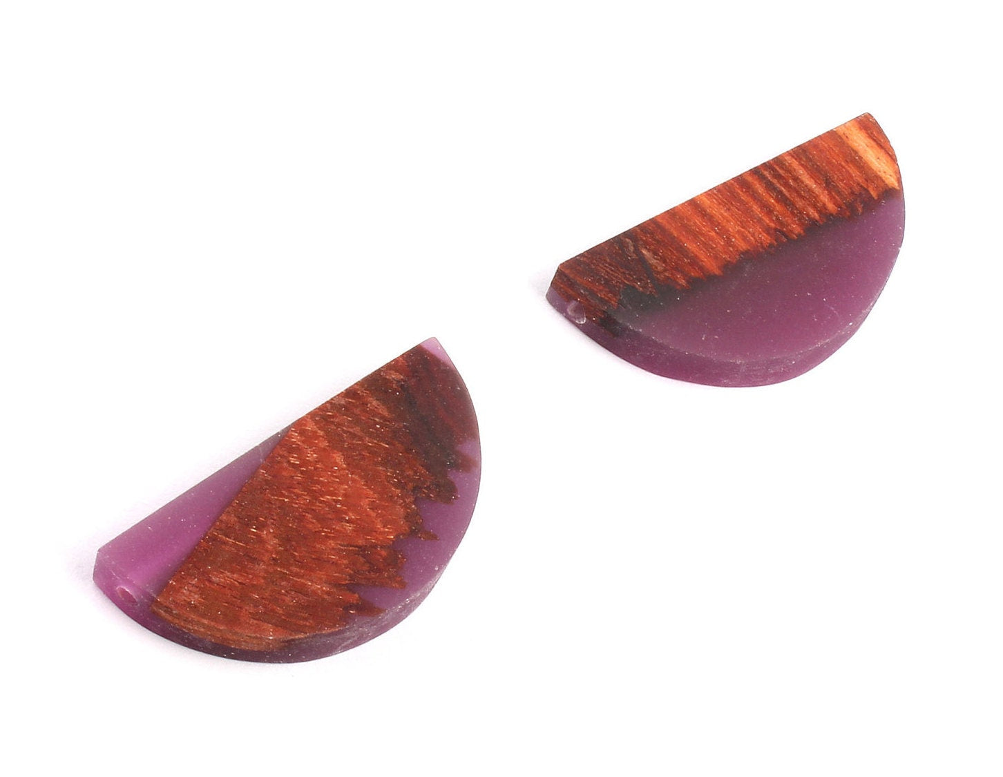 Epoxy Ebony Wood Pendant - Resin&Wood Semicircle Pendant - Purple Brown Half Moon Pendant with 2 Holes - 15.7x31.8x5.67mm - BB1051F - DOMEDBAZAAR