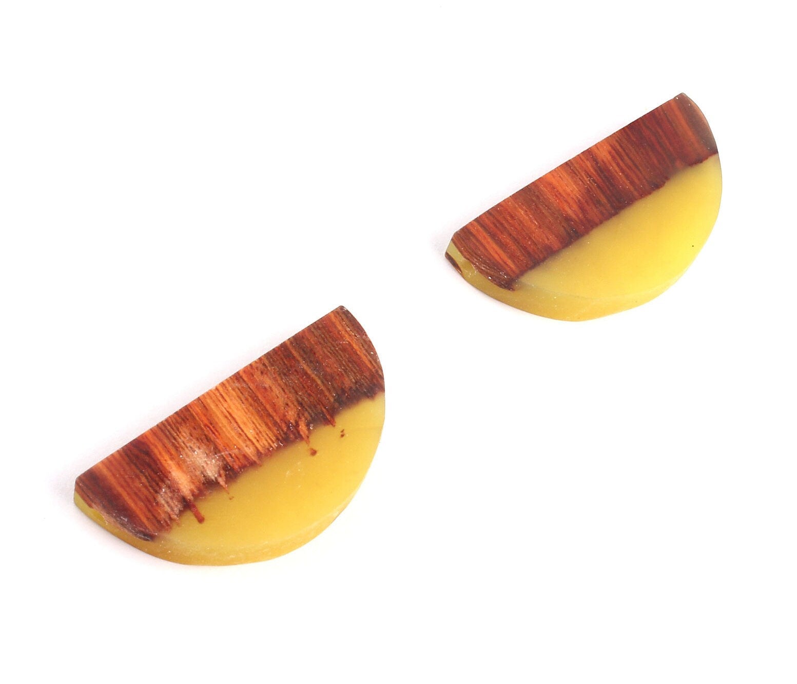 Epoxy Ebony Wood Pendant - Resin&Wood Semicircle Pendant - Yellow Brown Half Moon Pendant with 2 Holes - 15.7x31.8x5.67mm - BB1051E - DOMEDBAZAAR
