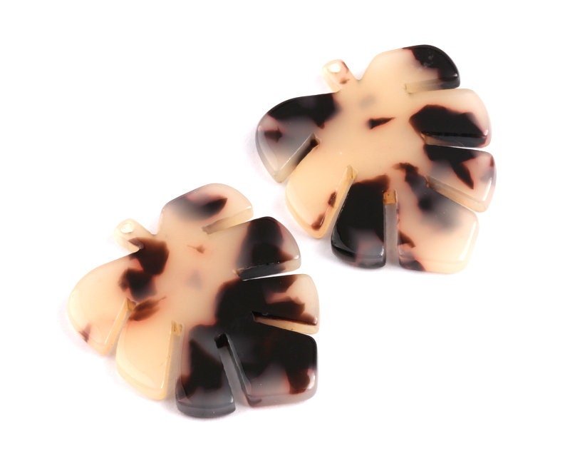 Tortoise Shell Earrings - Acetate Earring Charms - Monstera Leaf Shaped Pendant - Color Code: A07 - 30x24.5x2.57mm - AC1087B - DOMEDBAZAAR