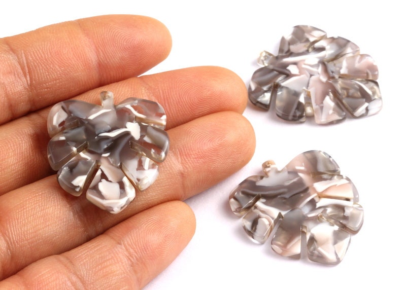 Acetate Leaf Earring Charms - Monstera Leaf Pendant - Earring Findings - Jewelry Supplies - Color Code: A20 - 30x24.5x2.57mm - AC1087E - DOMEDBAZAAR