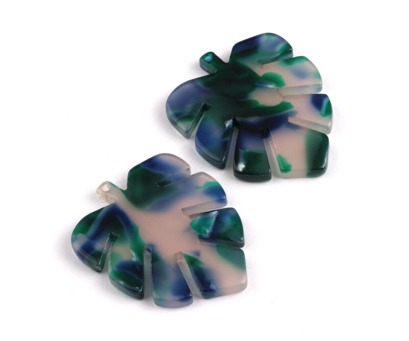 Tortoise Shell Earrings - Acetate Earring Charms - Monstera Leaf Shaped Pendant - Color Code: A18 - 30x24.5x2.57mm - AC1087F - DOMEDBAZAAR