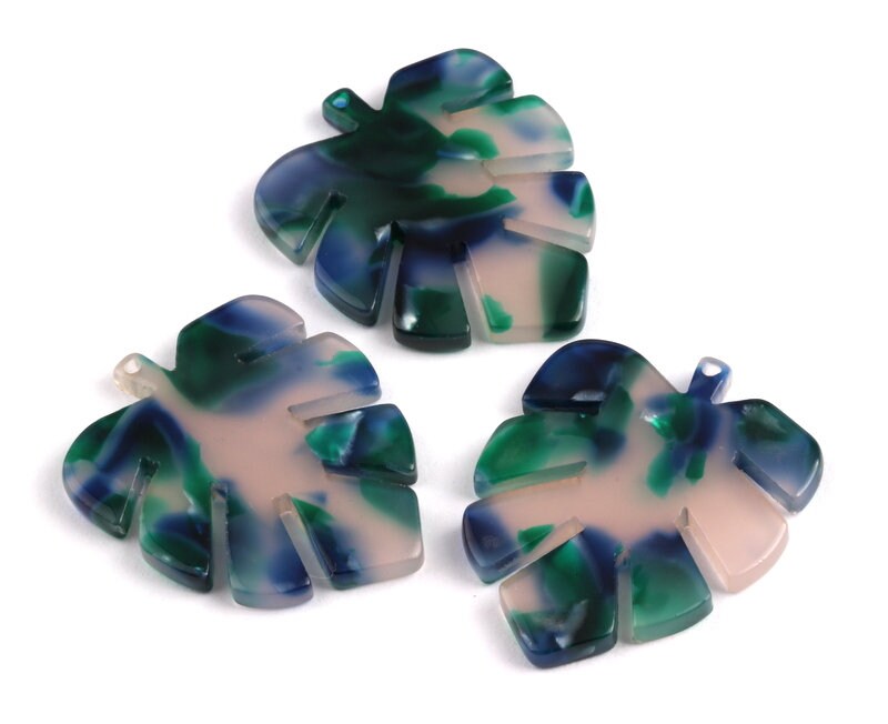 Tortoise Shell Earrings - Acetate Earring Charms - Monstera Leaf Shaped Pendant - Color Code: A18 - 30x24.5x2.57mm - AC1087F - DOMEDBAZAAR